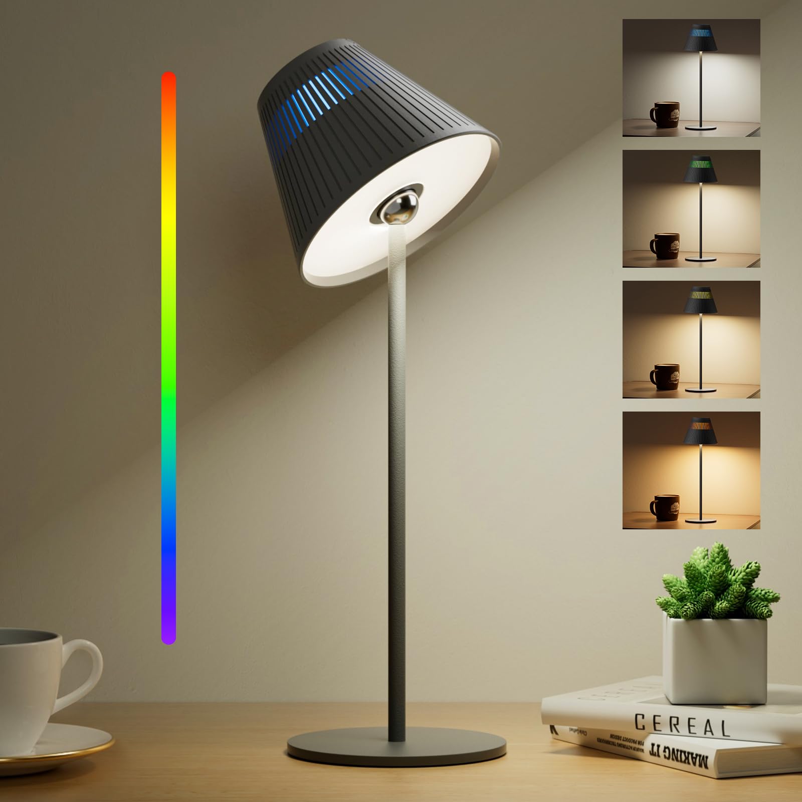 HONEYWELL Cordless Table Lamp Rechargeable, M1 Sunturalux Portable LED Desk Lamp 5200mAh Battery Operated 4 Color 9 RGB Stepless