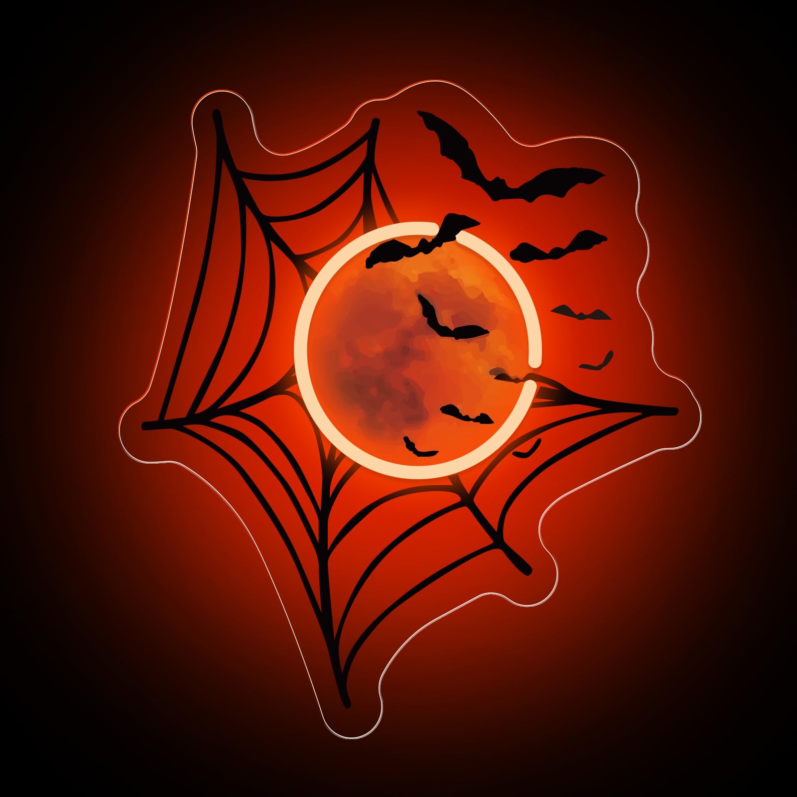 Spider Web Moon And Bats Corner Decor  Halloween Neon Sign  Fireplace Decor  Gift For Family  Spooky Wall Decoration  13.8X12.6