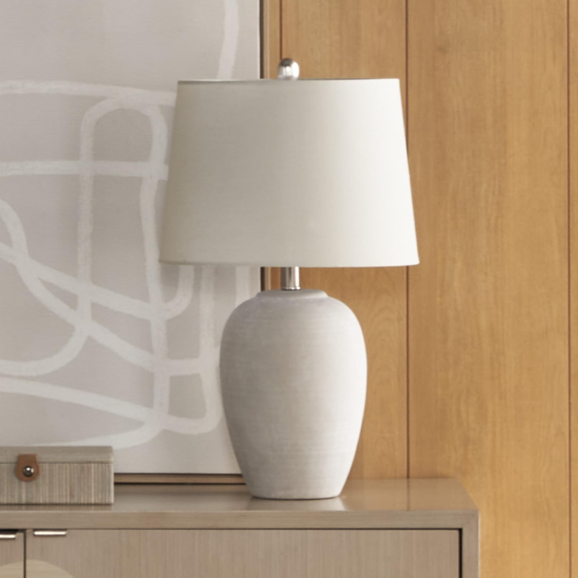 Nourison 23'' Grey White Washed Distressed Ceramic Pot Table Lamp For Bedroom, Living Room