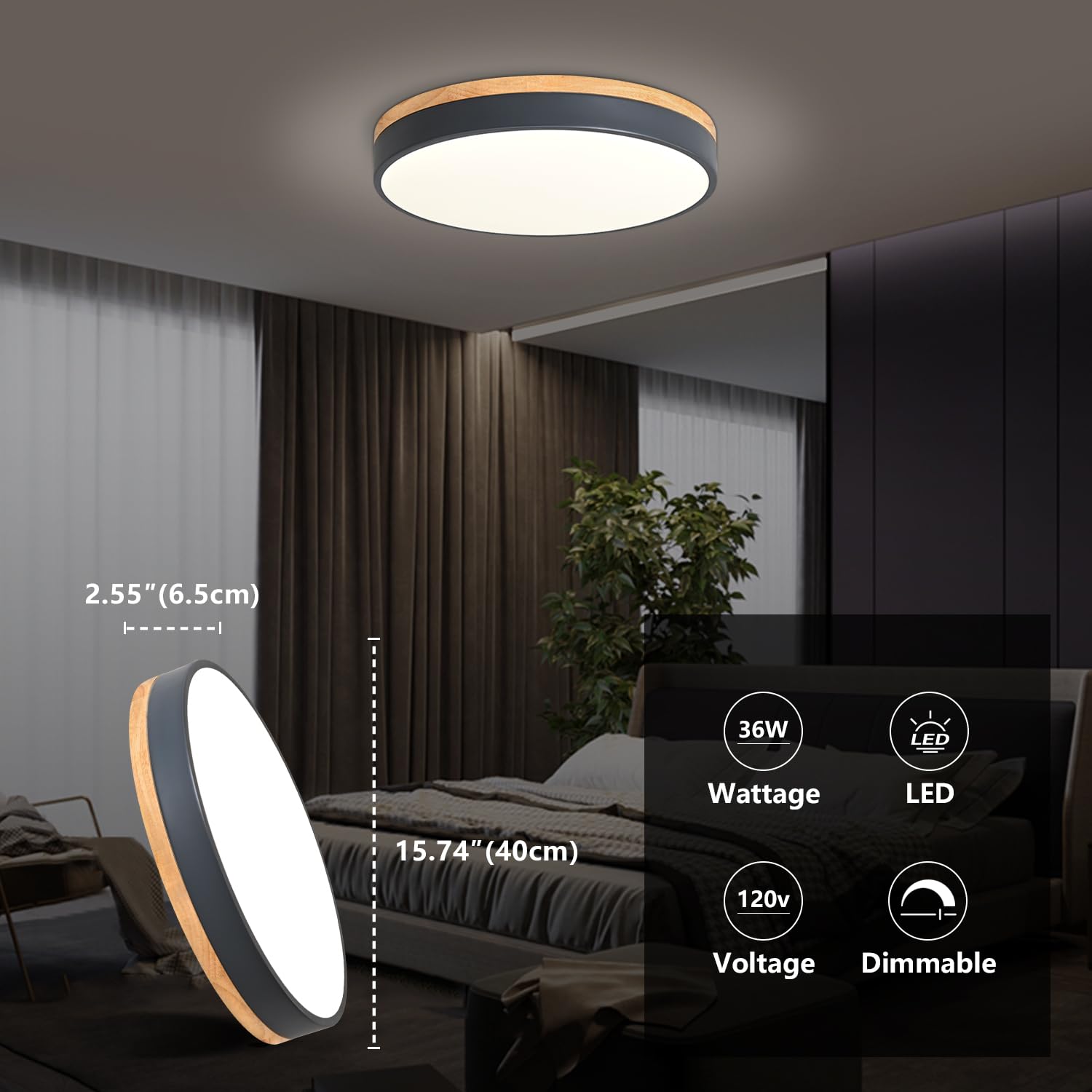 Woknos 15.7" Minimalist Style Flush Mount Dimmable Ceiling Led Lightning Fixtures Close To Ceiling Easy Install For Bedroom Bathroom Laundry Room Porch Kitchen