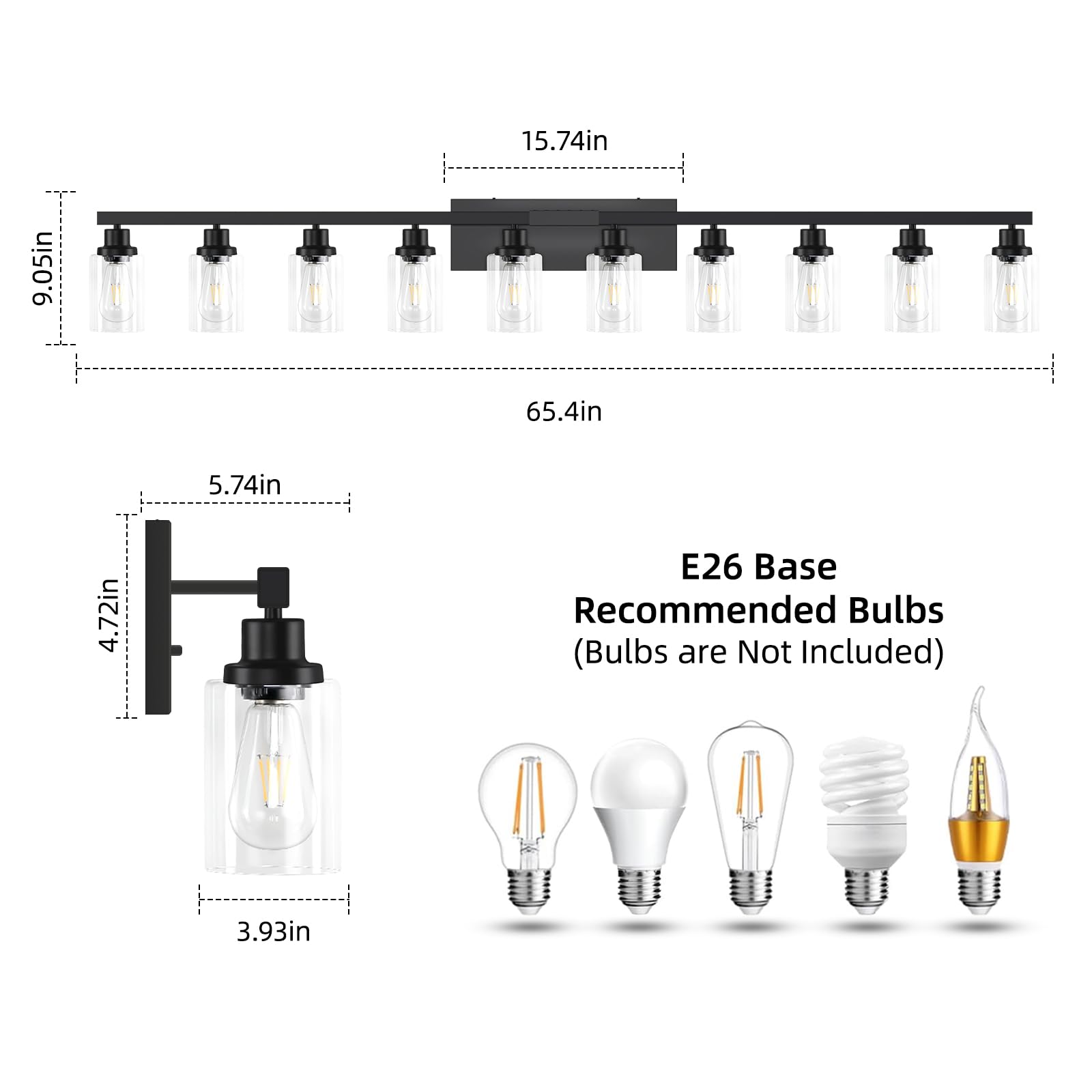 DIKAIDA 10-Light Black Bathroom Vanity Light Fixture, Matte Black Metal Over Mirror Lighting for Bedroom and Living Room, Model BLBD-10
