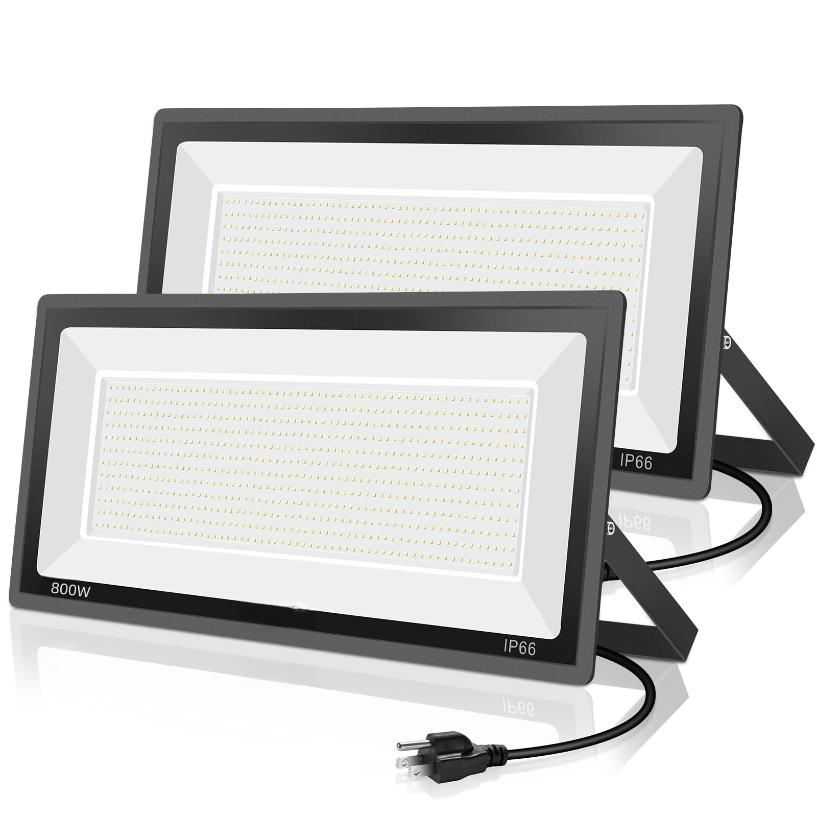 Yanycn 2 Pack 800W Led Flood Light Outdoor 3750W Equivalent Super Bright Floodlight With Plug 88500Lm 5000K Daylight White Ip66 Waterproof Commercial Lighting For Sports Fields Counts Arena Stadium