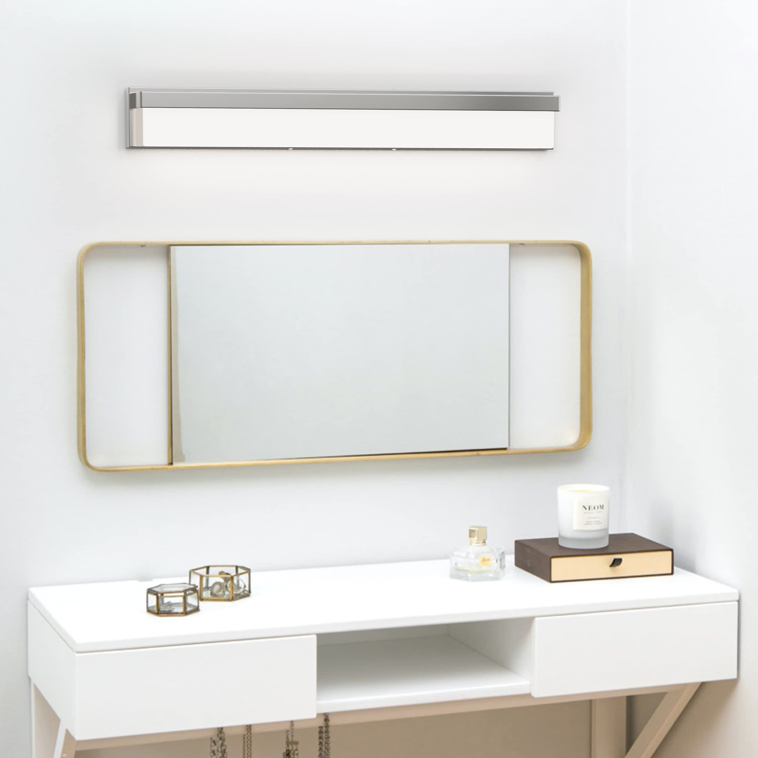 Lightinn Led Bathroom Vanity Light Fixture, 32.3 Chrome Stainless Steel, Model 8890-24W-Chr, Modern Design, Daylight 4000K