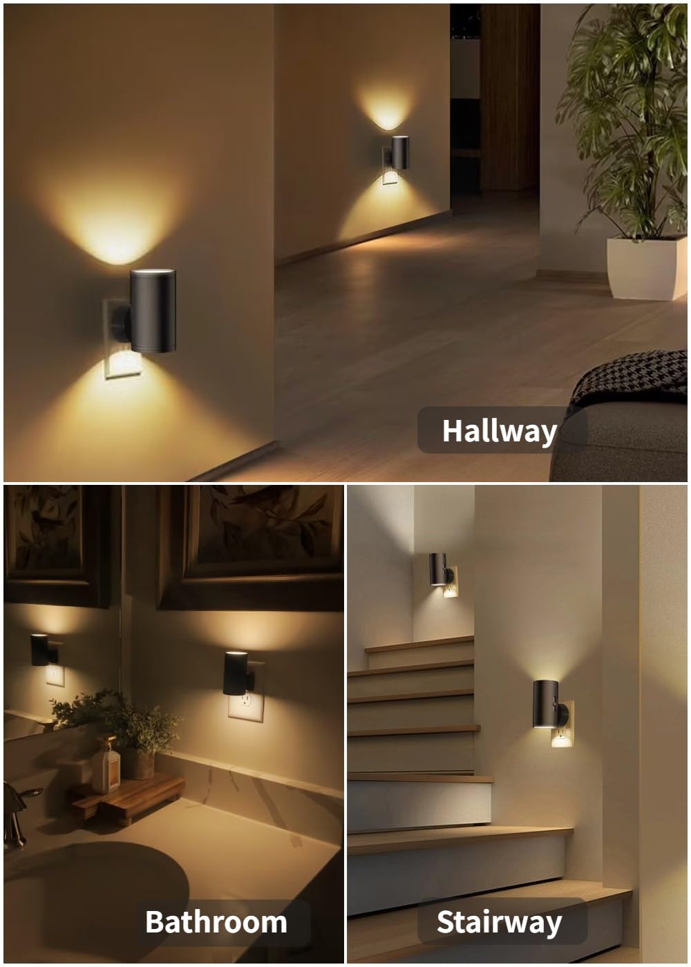 T ES LED Night Light Plug-in, Dusk to Dawn Sensor, Adjustable Brightness 5-300LM, Black, 3000K Soft White, Model TS-N4