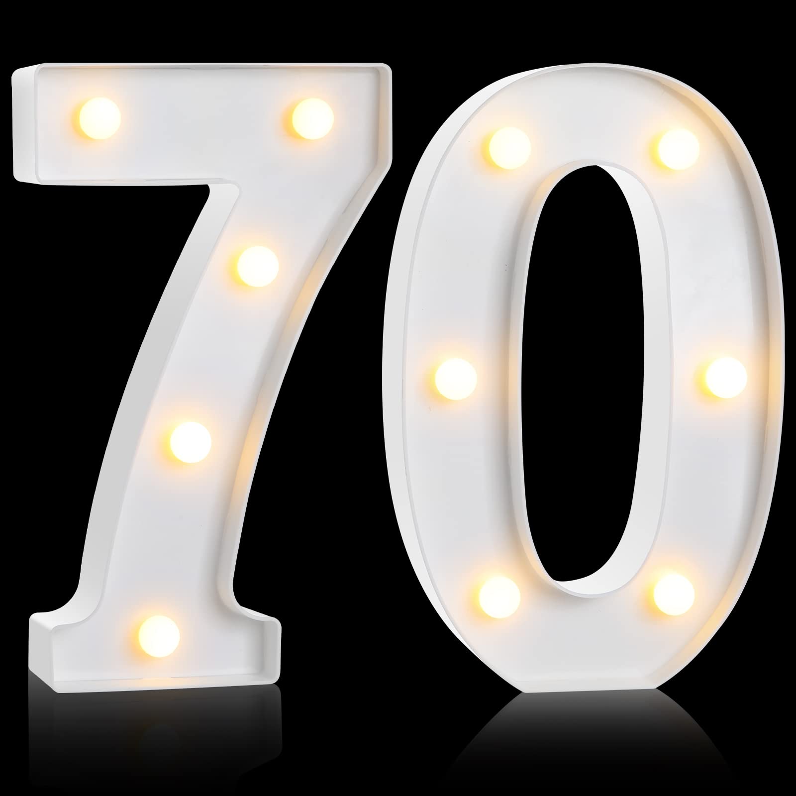 Treela LED Marquee Number Sign, 8.7in  Glitter Decorative Light for 70th Birthday Party, White, Model Treela-Light -01
