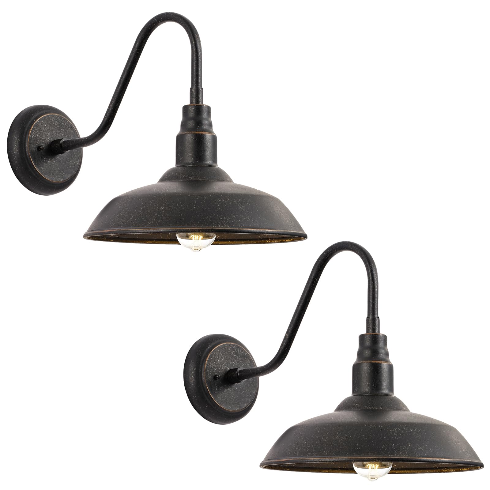 GOALPLUS Gooseneck Outdoor Light Fixture, 10" Dome, Bronze Metal, Model LM2201-BR-2P, 2 Pack Barn Light for Porch, Patio, Garage