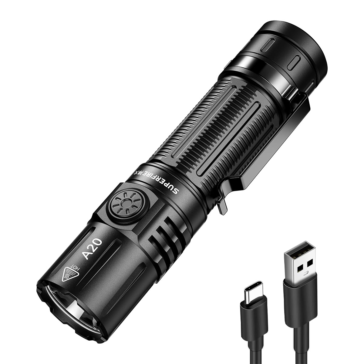 SuperFire Flashlights High Lumens Rechargeable, 2000 Lumens EDC Flashlight with Clip & Lanyard, 6 Modes, IP 44 Waterproof Powerf