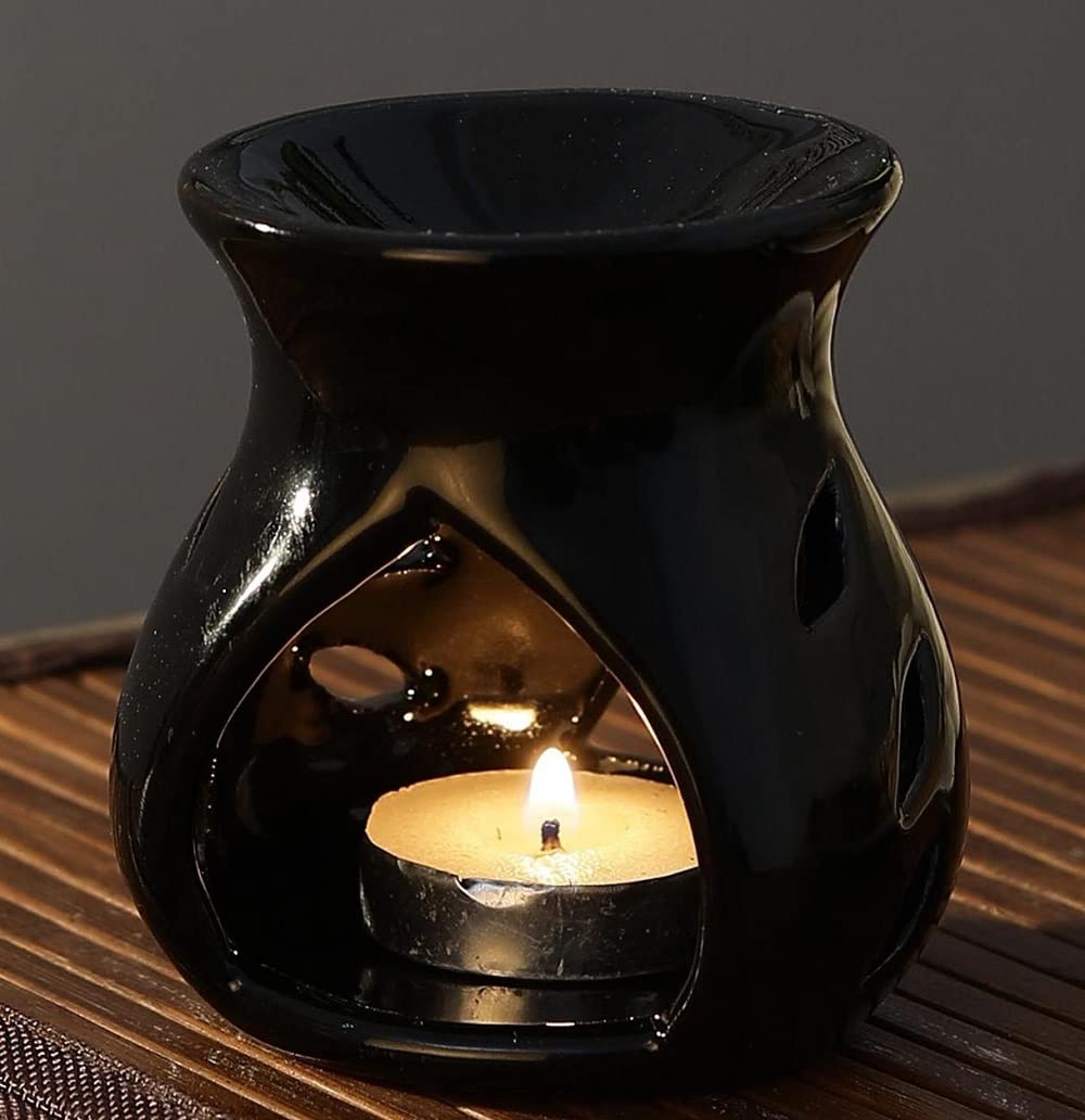 RTWARE Ceramic Clay Candle Operated Aroma Burner Oil Diffuser for Home Fragrance (Black)