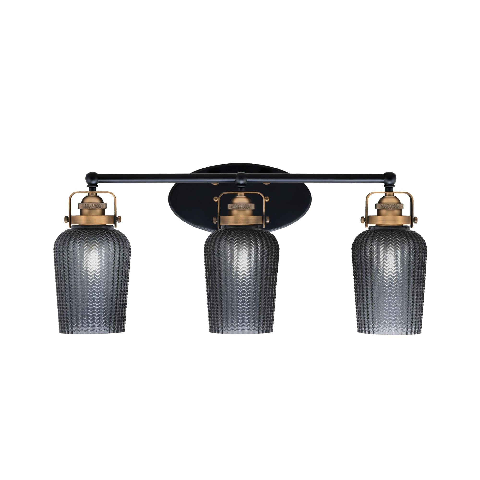 Easton 3 Light Bath Bar Shown In Matte Black & Brass Finish With 5" Smoke Textured Glass