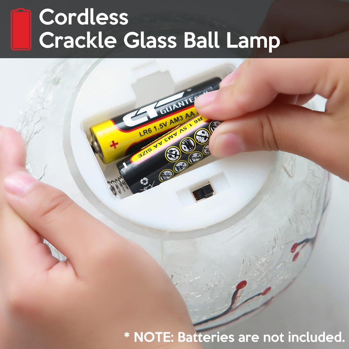 Kaowod Crackle Glass Ball Cardinal Lamp - 4" LED Night Light with Timer, Stained Glass Red Cardinal Decor, Clear Finish