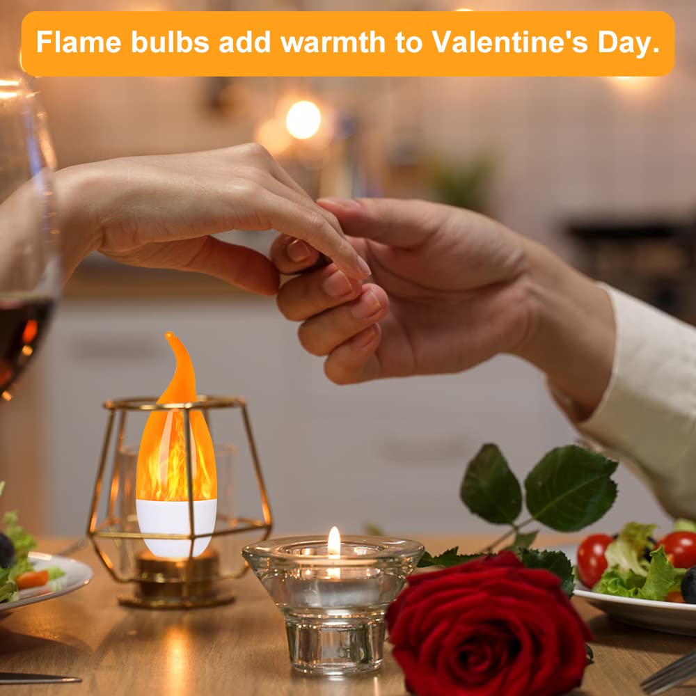 Myogrip E12 Led Flame Light Bulbs, 3 Modes Flickering Light Bulbs, Candelabra Candle Fire Light Bulb For Home Party Patio Indoor Outdoor Halloween Decorations (6 Pack)