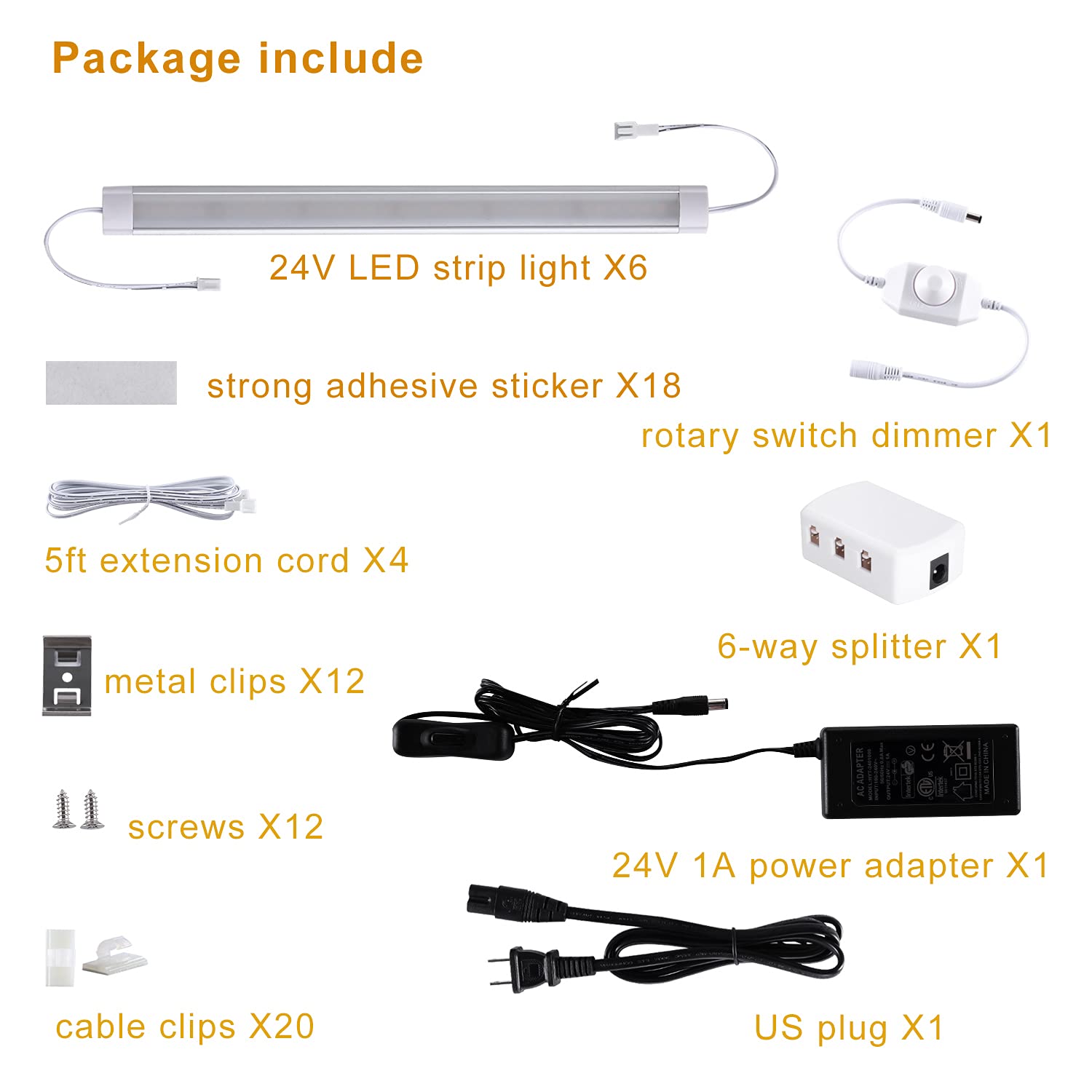 LABOREDUCER LED Under Cabinet Lighting, 6-Pack 12in Warm White Dimmable, Ultra Slim Aluminum Bar Lights for Kitchen