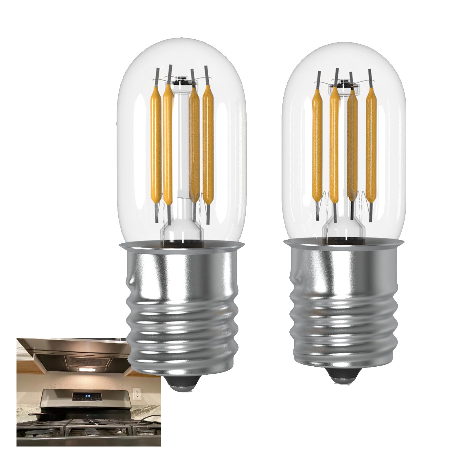 Jensense Microwave Light Bulbs Under Hood 125V 40W Equivalent for Whirlpool Microwave Light Bulb 8206232a 4W LED Appliance Bulb E17 3000K Warm White Non-Dimmable, 2 Pack