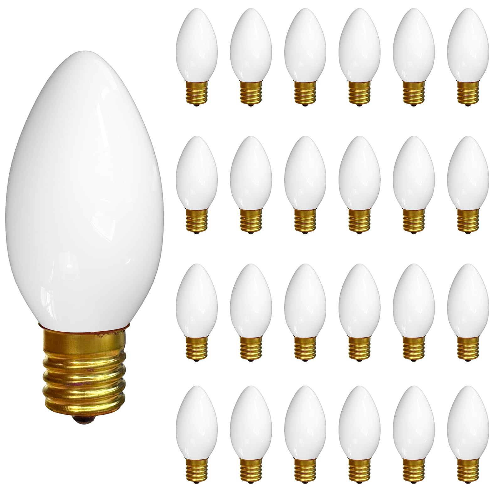 Oviejo 25 Pack C9 7W Christmas Light Bulbs  C9 White Incandescent Bulbs Replacement for Christmas String Lights  Holiday Ceramic Bulbs  7 Watt  White