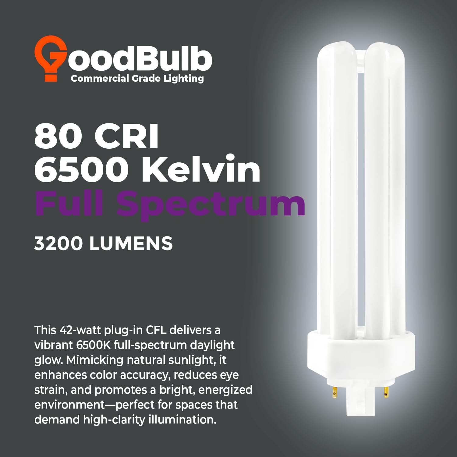 GoodBulb 42W CFL Light Bulbs 4 Pin GX24Q-4 Base 6500K Full Spectrum 10 Pack