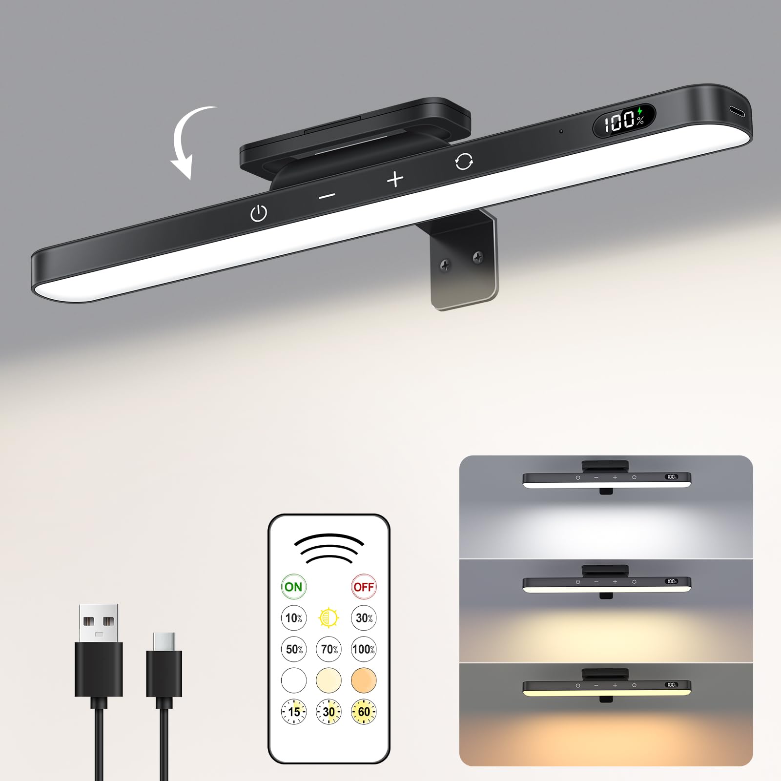 WILLED 5W Picture Lights, Battery Operated, Dimmable with Remote, Black, Model WUS-038