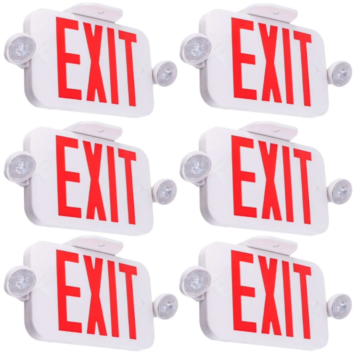 LIT-PaTH LED Combo EXIT Sign with 2 Adjustable Head Lights and Doube Face, Back Up Batteries- US Standard Red Letter Emergency E