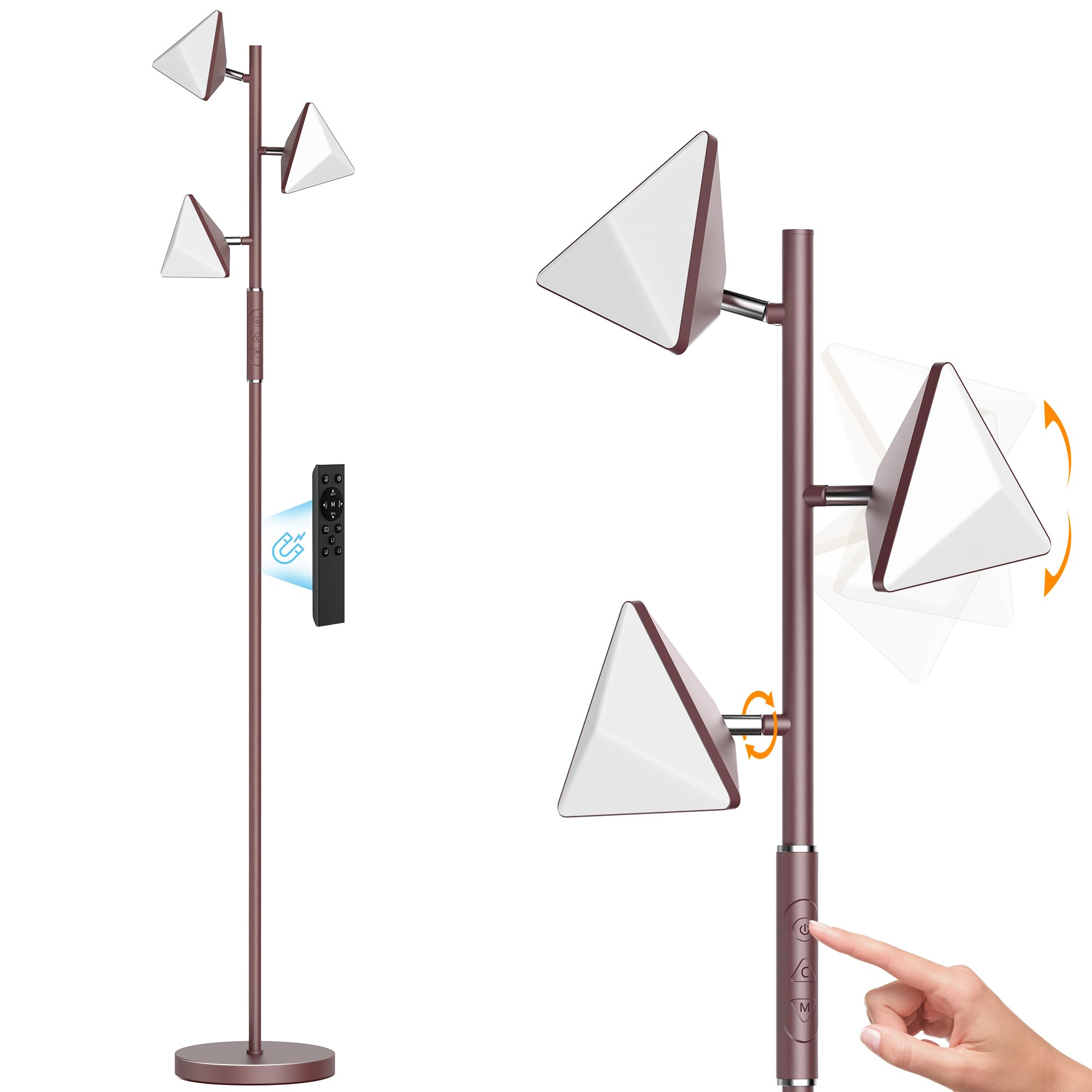 ROTTOGOON LED Tree Floor Lamp, 36W Dimmable with Remote, 4 Color Temperatures, Brown, Model ROFP086AZ1
