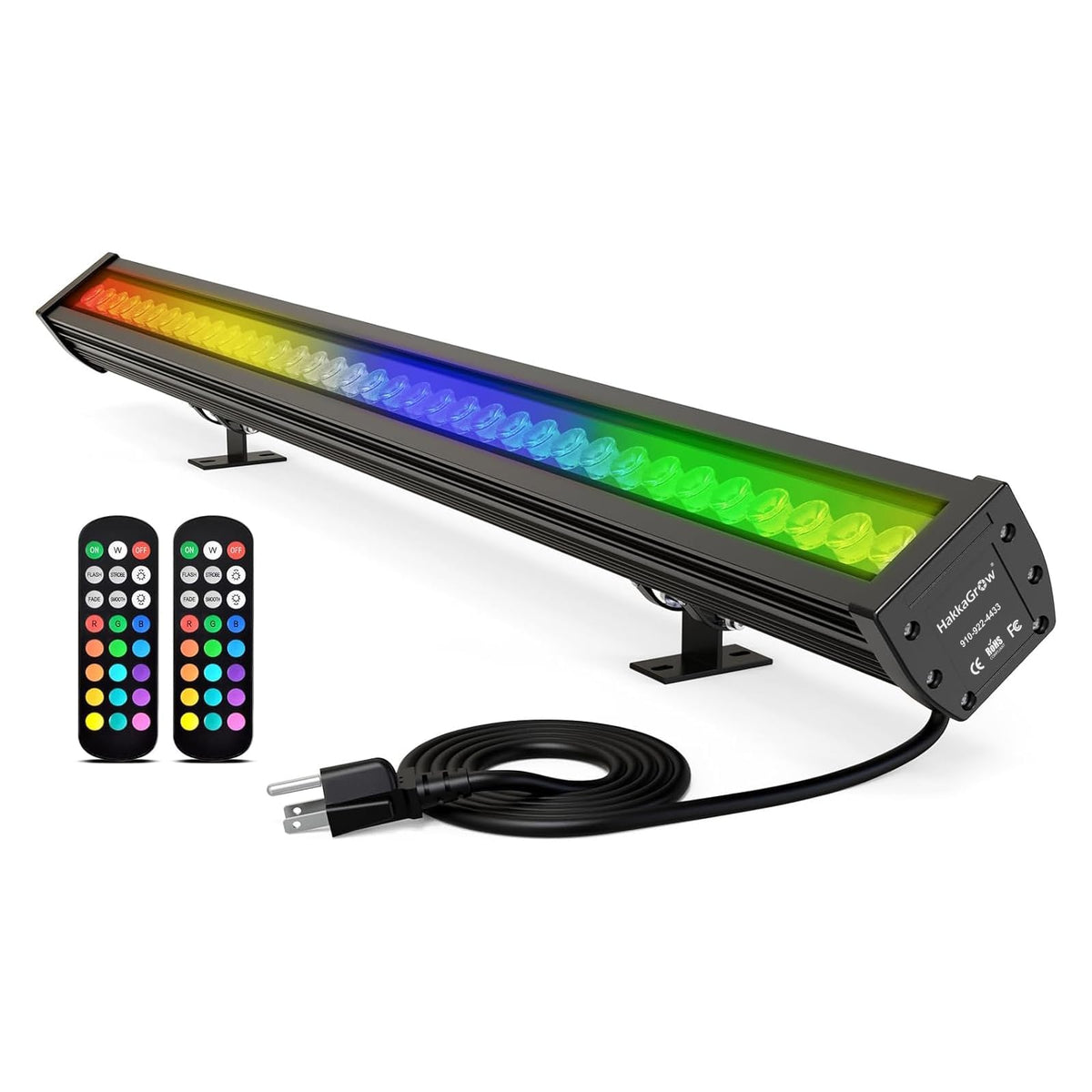 HakkaGrow 144W LED Wall Washer Light with RF Remote, Waterproof RGBW 5700K Color Changing Linear Light Bar, 40'' Long 120V Dimma