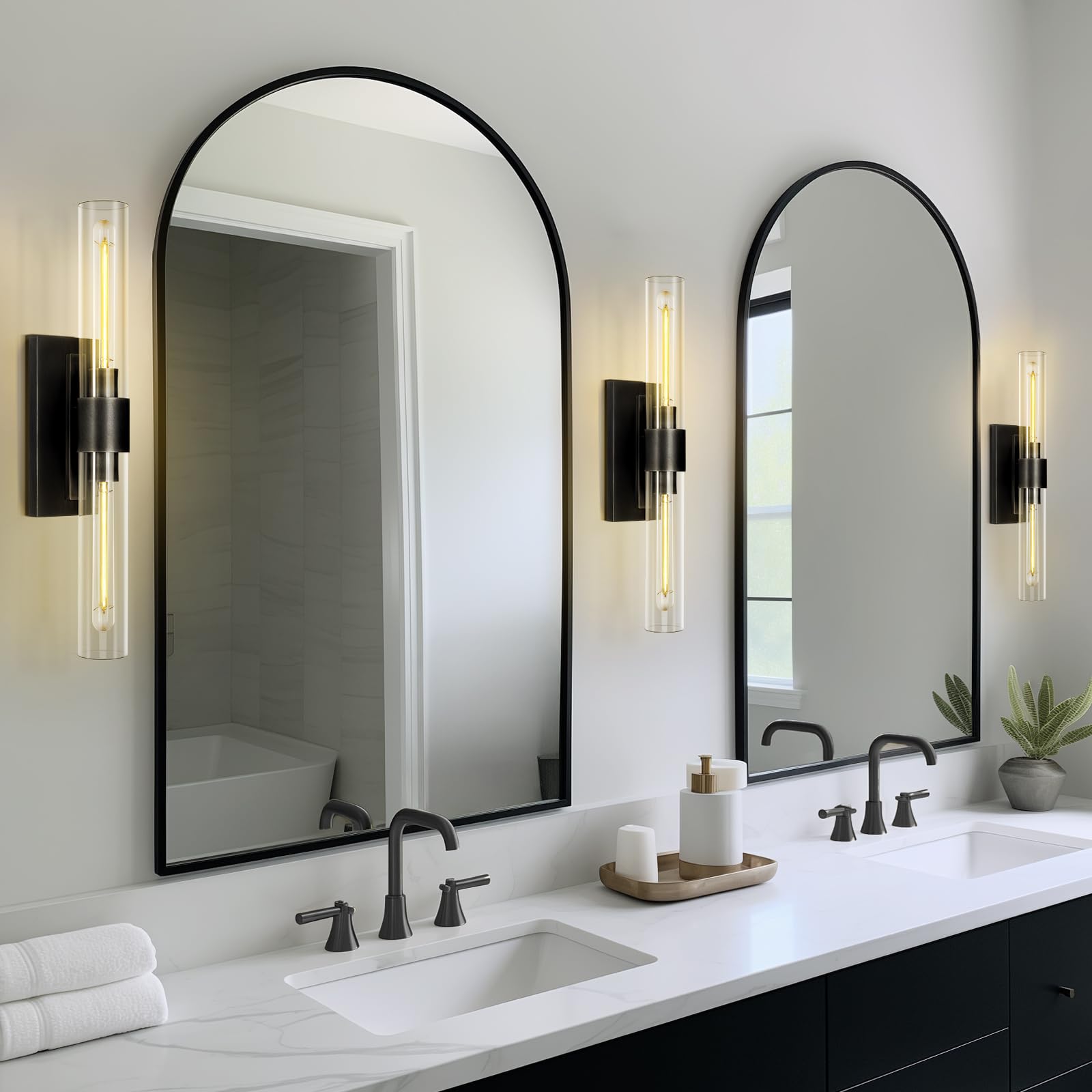 ZHTIECHUI 2-Light Vertical Linear Bathroom Vanity Light, 24in Black Brass Sconce, E26 Bulb Included, Model BDBL5578