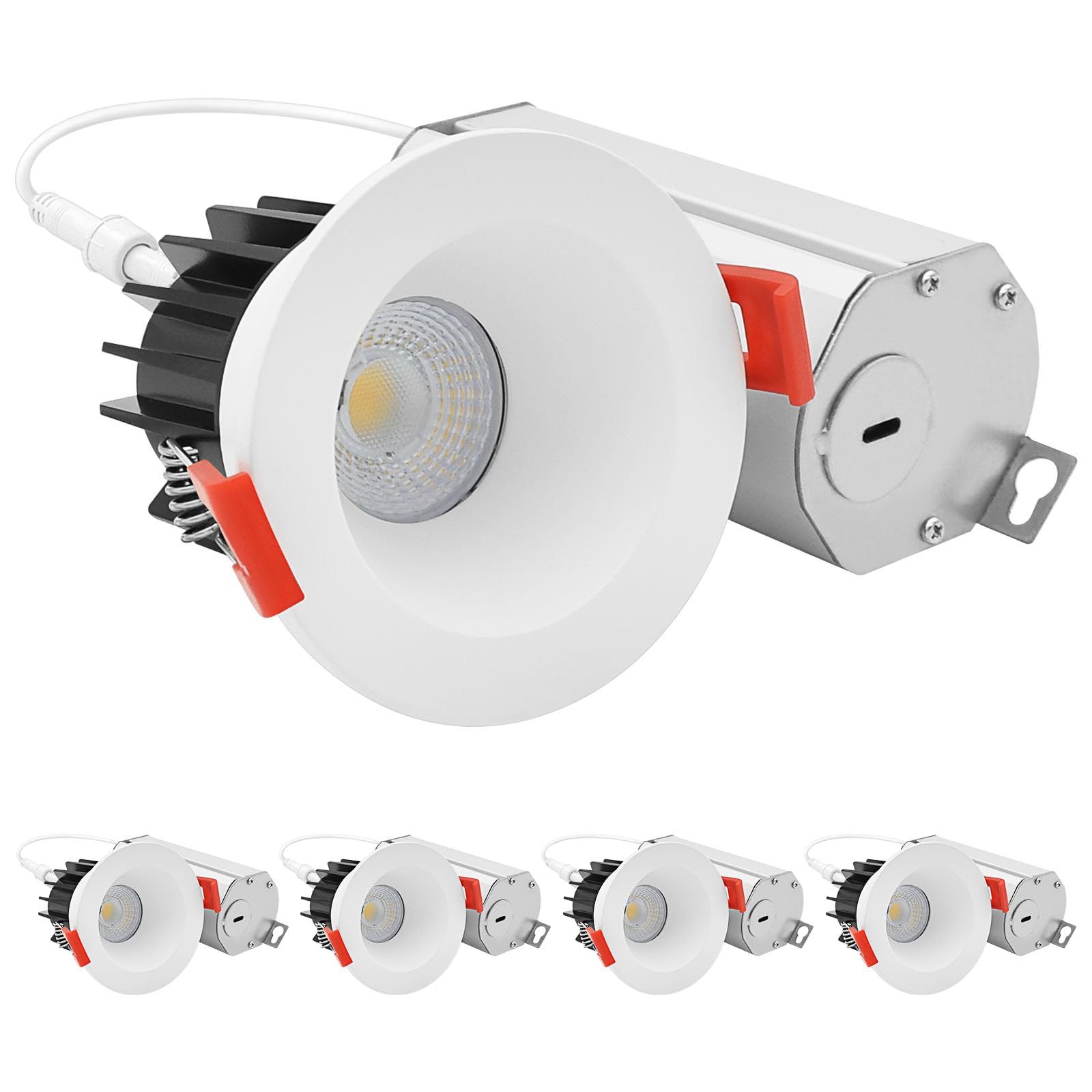 LUXRITE 2 Inch LED Recessed Spotlight with Interchangeable Trim, J-Box, 8W, 600 Lumens, 5CCT 2700K-5000K, Downlight, 60 Beam, Di