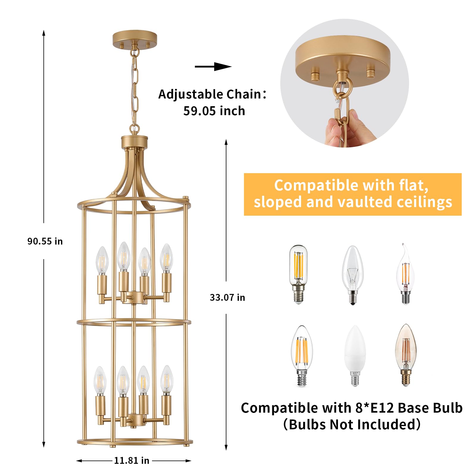 Miaybph Foyer Chandeliers For High Ceilings, Lantern Tiered Gold Chandelier Light Fixture Metal Modern Farmhouse Pendant Lights