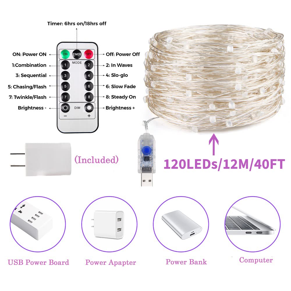 Omika 40Ft Led Uv Black Light String Lights, 120 Units 2835 Beads, Remote Control, Purple, Model Bg-Uv-001, Perfect For Parties And Decor