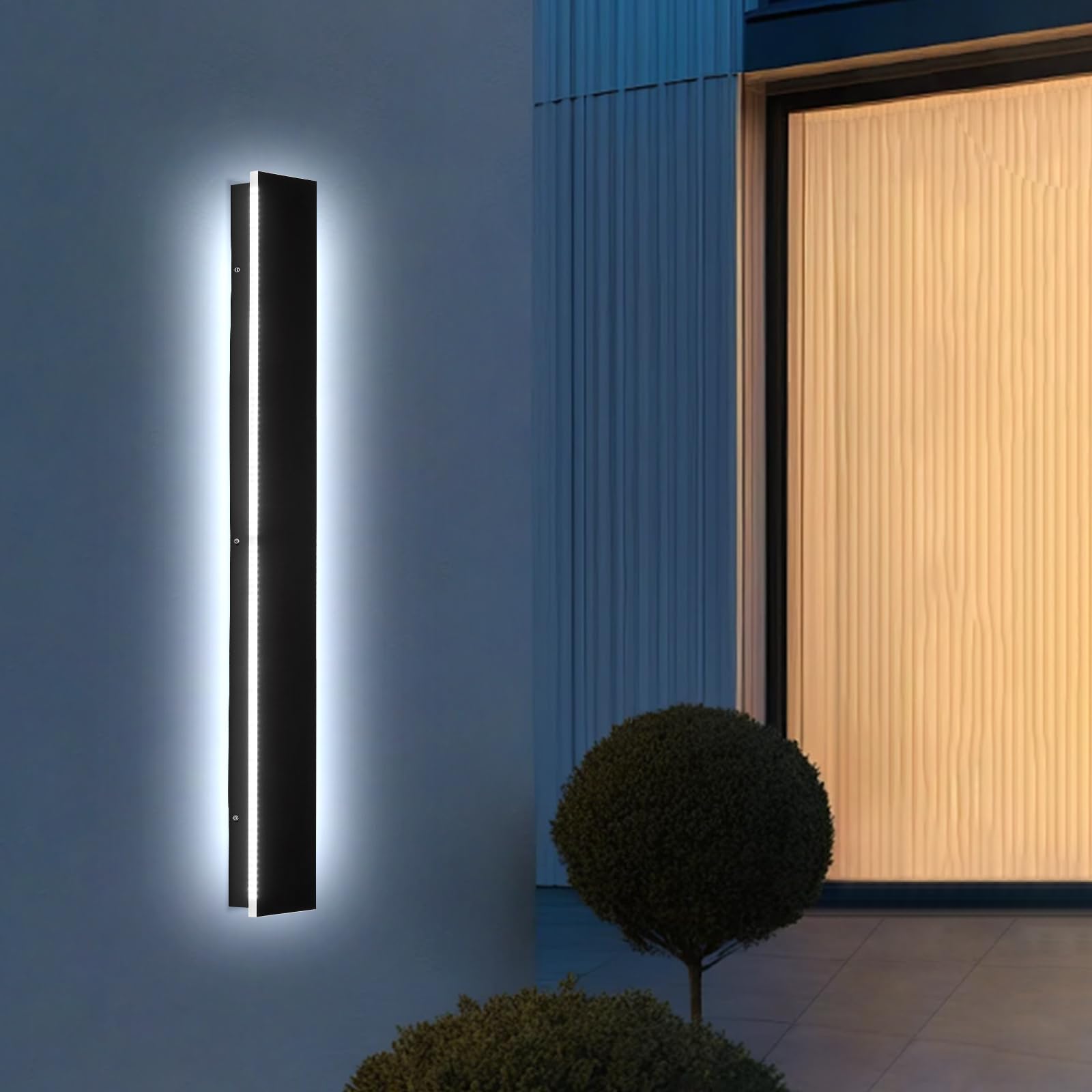 NIUZDU Modern Outdoor Wall Light - 59inch Dimmable Black LED Exterior Sconce Waterproof Wall Mount Fixture, Linear Long Porch Li