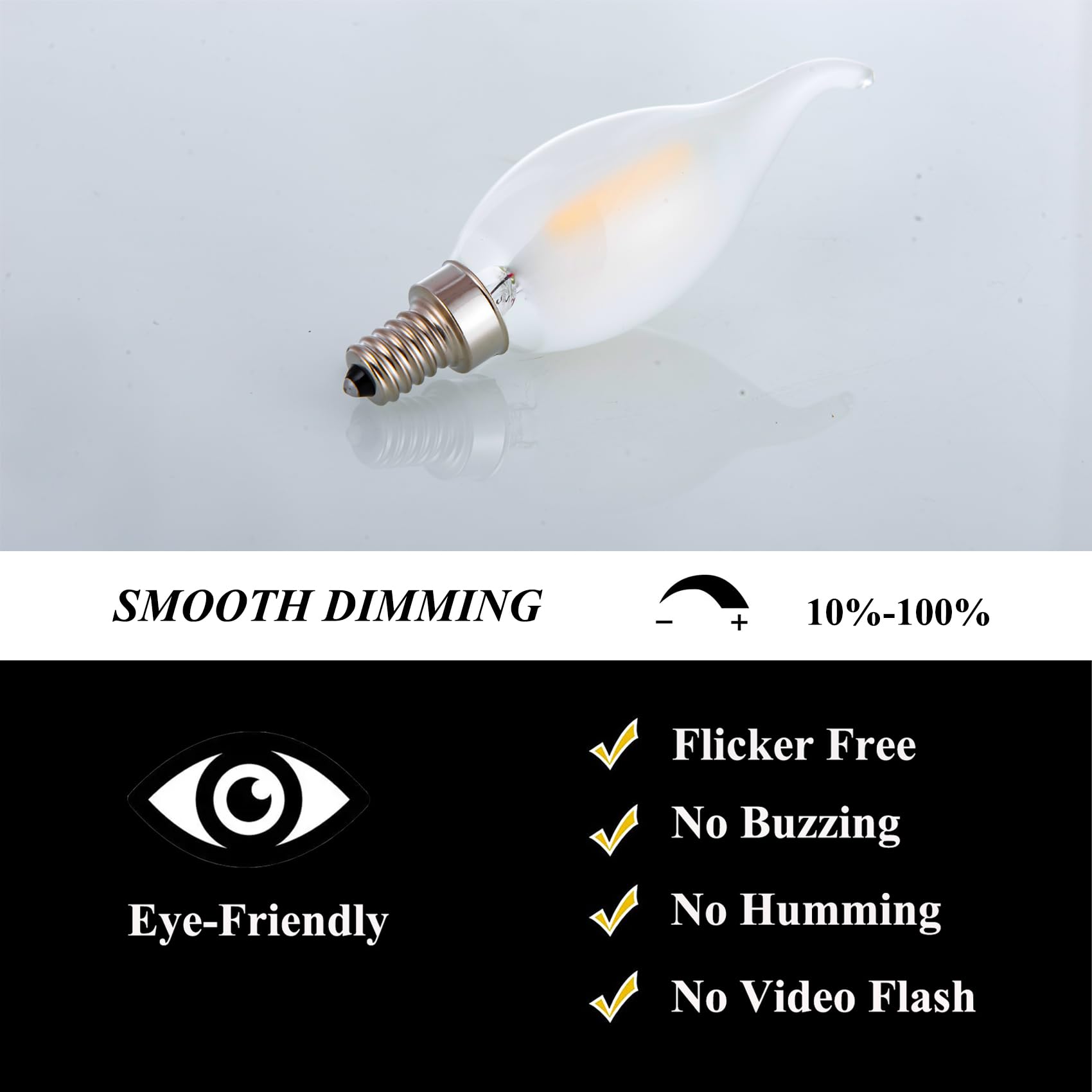 Sunaiony Frosted Candelabra Light Bulbs 40 Watt Equivalent Led Dimmable E12 Candelabra Base Light Bulb For Chandeliers, 2700K Wa