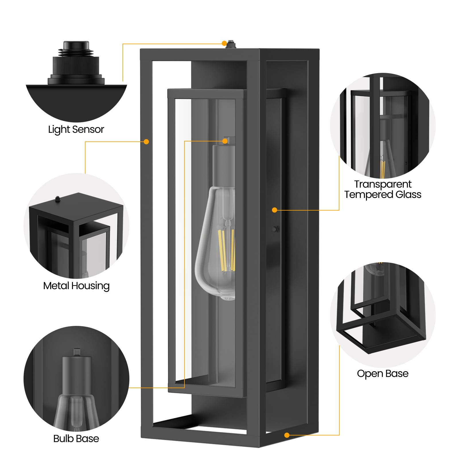 Aibisdo 18In Large Dusk To Dawn Outdoor Wall Light -2 Pack  Waterproof Outdoor Garage Lighting Fixtures With Clear Glass Shade  Auto On/Off Porch Light For Patio  Garage  Front Door(Black)