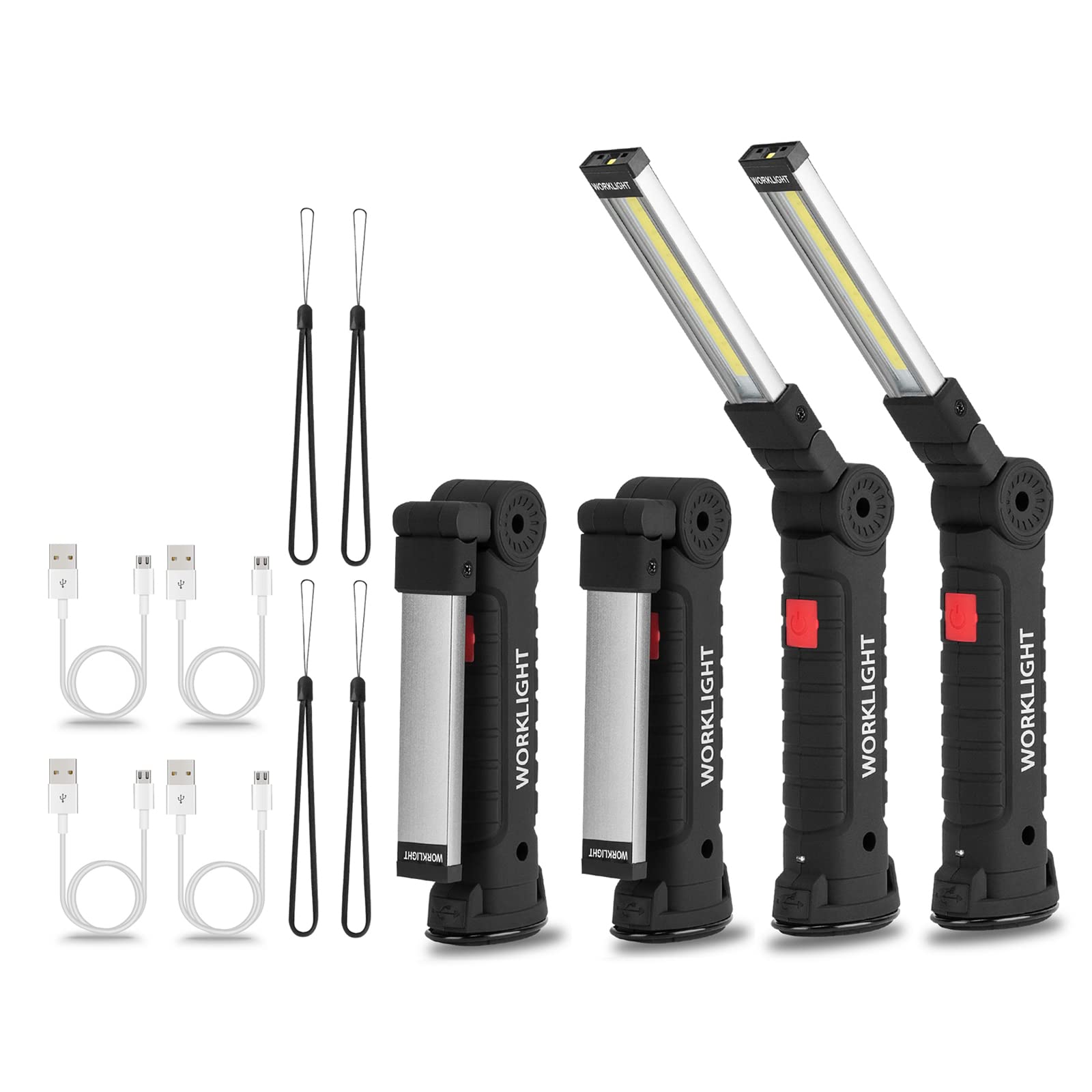 4 Pack LED Rechargeable Flashlights Work Lights,Vagocom Mechanic Tools Cordless Worklight with Magnetic Base 360Rotate 5 Modes,P