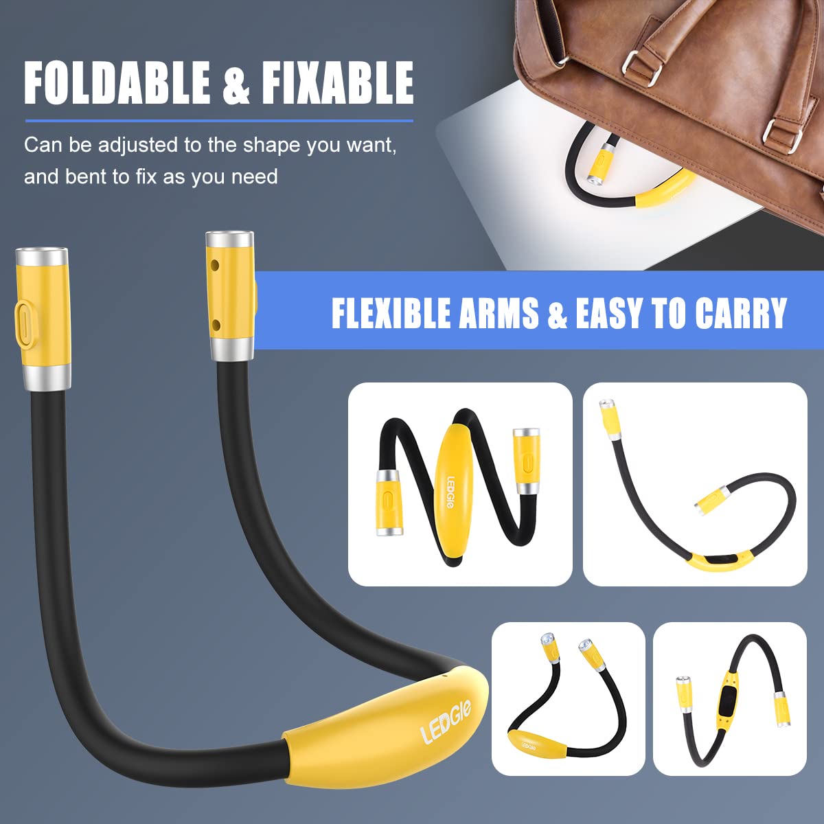 Ledgle Led Neck Light - Rechargeable Neck Flashlight For Reading, Knitting, Camping, Yellow
