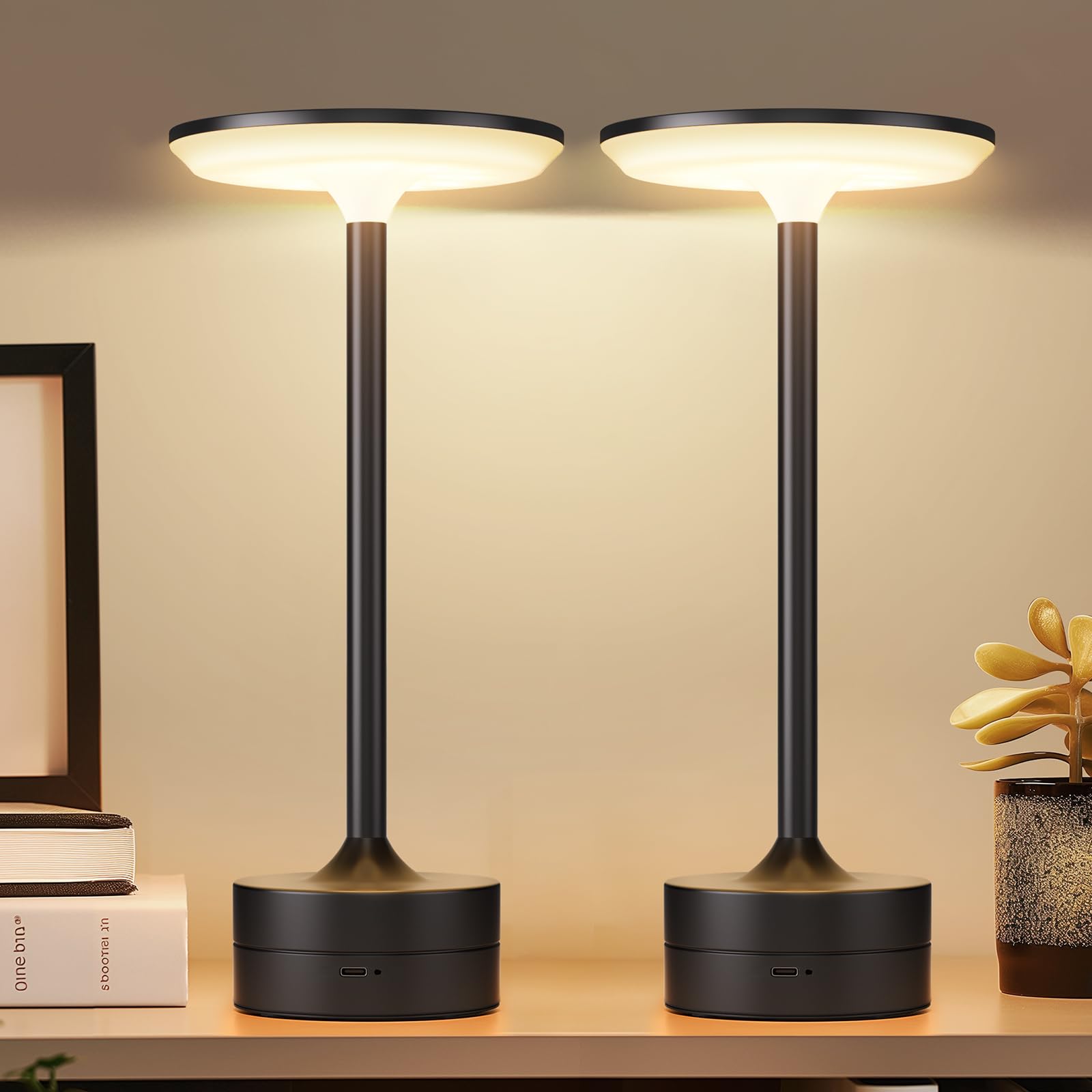 FRIDEKO HOME 2 Pack Cordless Table Lamp, Rechargeable Lamps Battery Powered Portable LED Desk Lamp 3 Color Touch Dimmable Lamp f