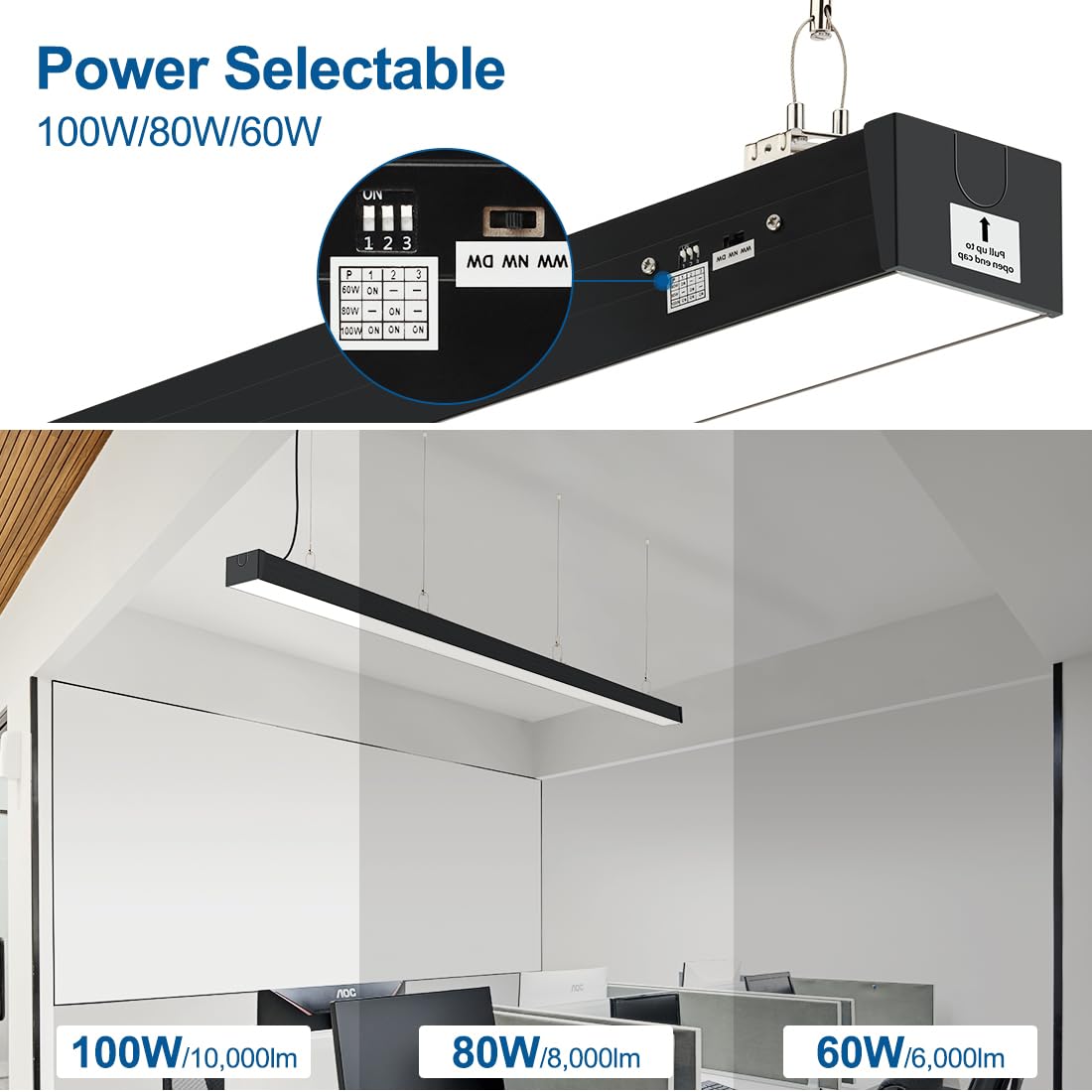 Dakason 8Ft Led Linear Light, 8Foot Led Shop Lights 100/80/60W 3/4/5000K Cct Selectable, Commercial 8Feet Strip Lighting Fixture