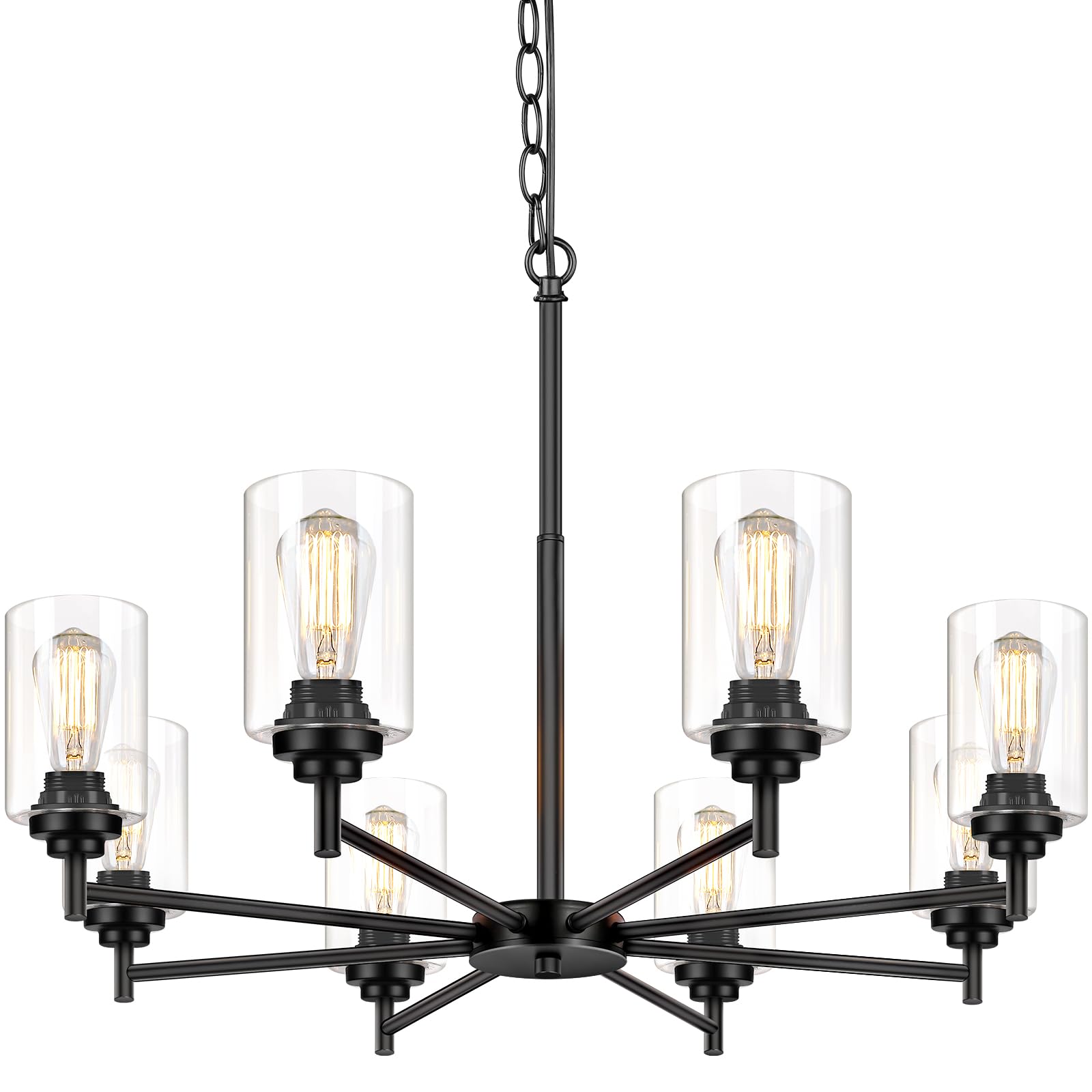 Sucolite 8-Light Chandelier for Dining Room Kitchen Island Modern Farmhouse Pendant Lighting with Clear Glass Shades Industrial 
