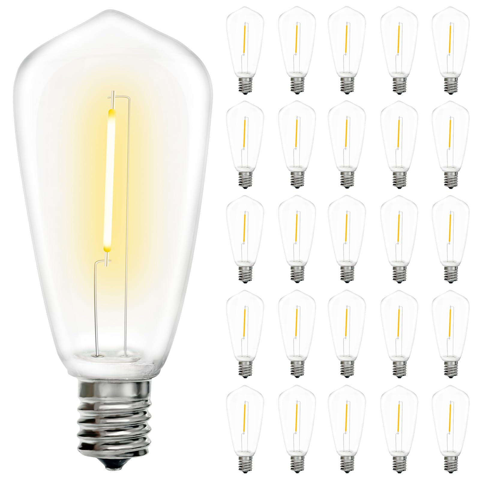 Sunsgne 25Pack Led String Light Bulbs Replacement, 0.6 Watt Shatterproof Replacement Bulbs St40 E17 Clear Plastic Led Light Bulb