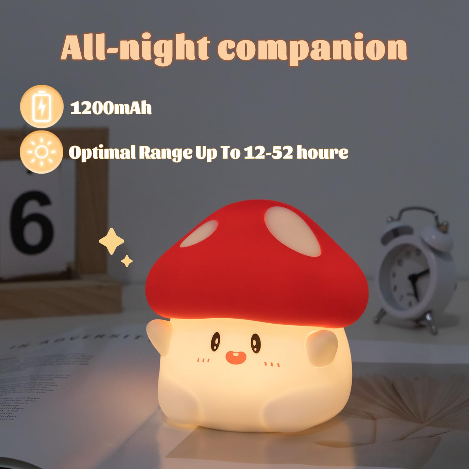 Rytinazzz Hug Mushroom Lamp, Cute Mushroom Night Light, 2 Levels Dimmable Night Lamp, LED Squishy Night Light for Kids Sleep, Re