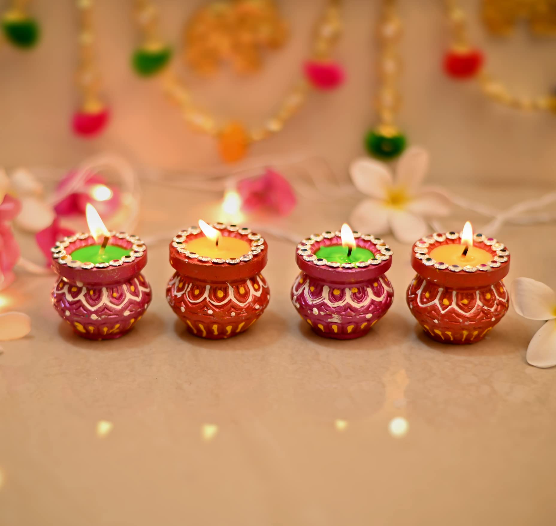 Collectible India Wax Candle Diya For Diwali Gift Pooja Decoration  Handpainted Clay Diya for Decoration Pooja - Diwali Decorati
