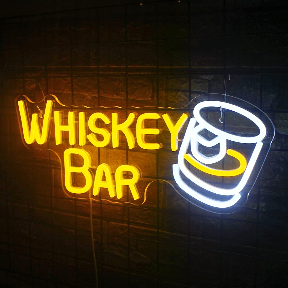 Jurongyilu Whiskey Bar Neon Sign Led Neon Lights For Wall Decor Light Up Bar Signs For Home Bar Cart Restaurant Man Cave Beer Cafe Bistro Club Party Decorations Gift