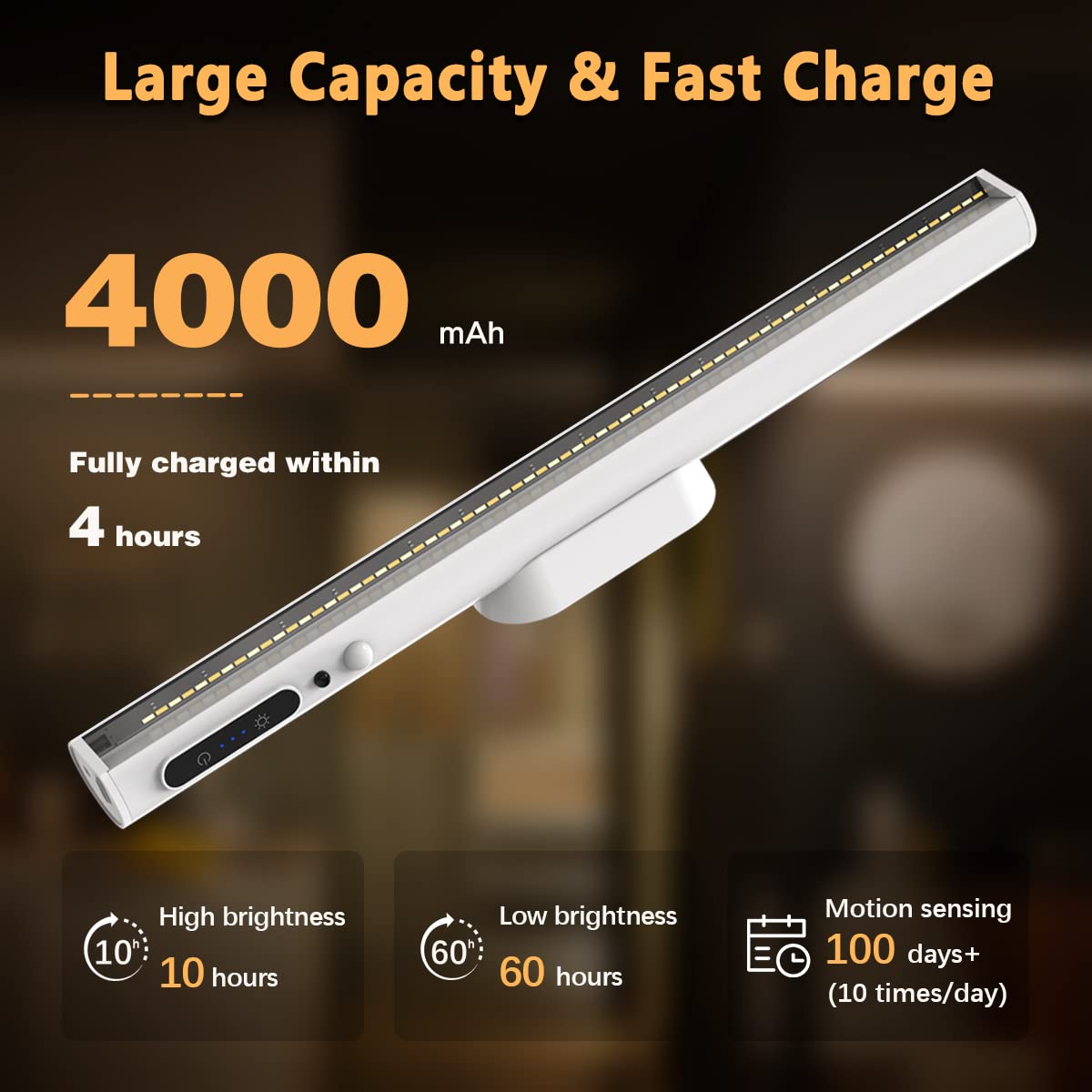 Bravzurg Battery Powered Operated Wall Strip Lights, Motion Sensor Led Light Bar Indoor, Rechargeable Magnetic Under Cabinet Lig