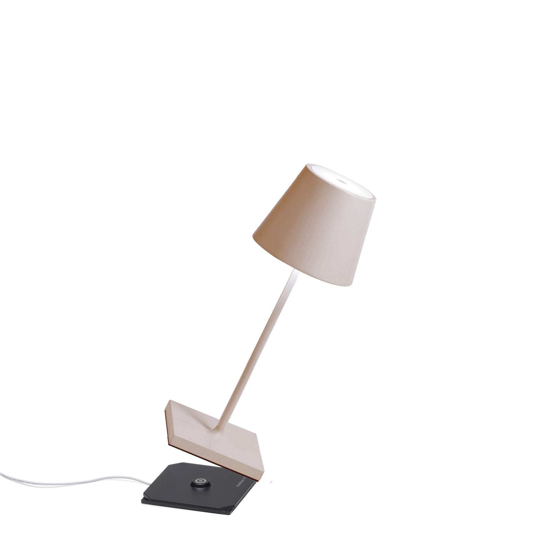 Zafferano Poldina Pro Mini Table Lamp (Color: Sand) In Aluminum, Ip54 Protection, Indoor/Outdoor Use, Contact Charging Base Incl