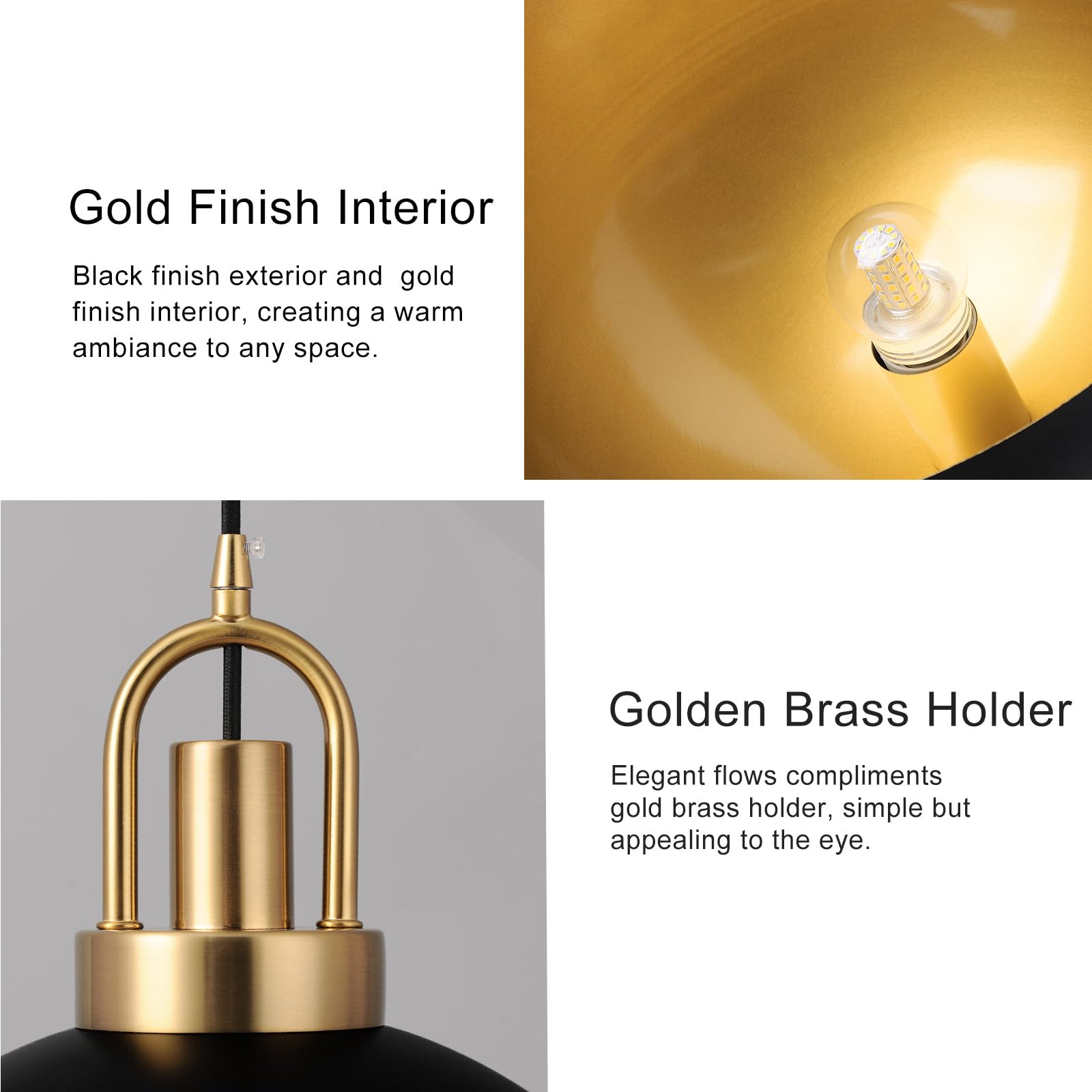 Eustace 13.7'' Matte Black And Gold Farmhouse Pendant Light, Adjustable Hanging Lamp,Industrial Ceiling Lights Fixture For Kitch