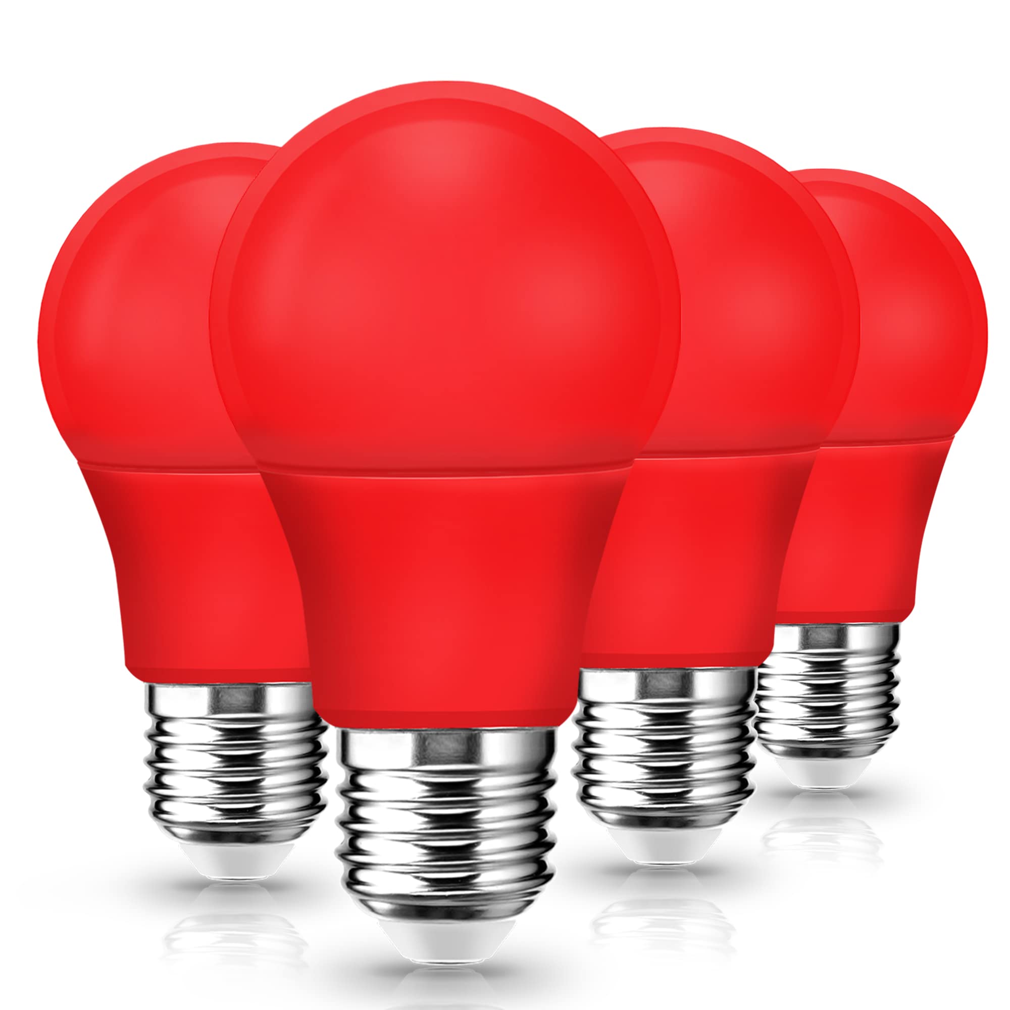 Flaspar 4 Pack Red Led Light Bulbs, A19 9W (60W Equivalent) Colored Party Light Bulb Outdoor, E26 Base For 4Th Of July Porch Lig