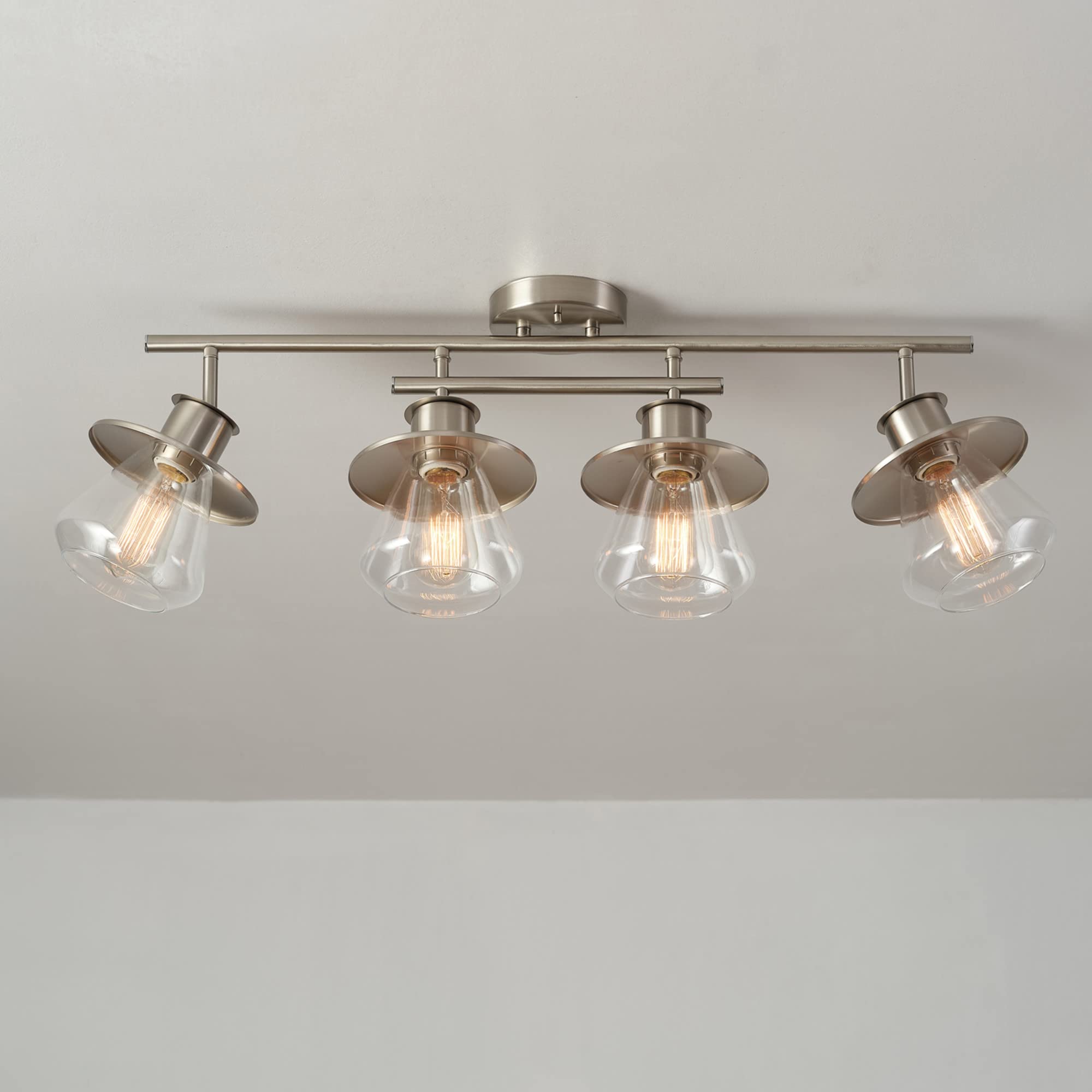 Globe Electric 57504 4-Light Track Lighting, Brushed Nickel, Metal, Clear Glass Shades