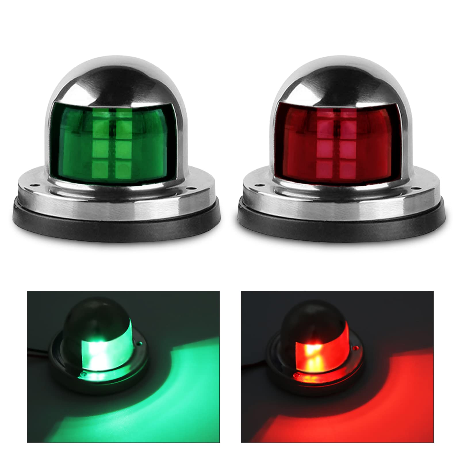Acelane LED Navigation Lights - Red & Green Marine Signal Lights, 12V Stainless Steel, for Boating & Yachts (ACE-01)