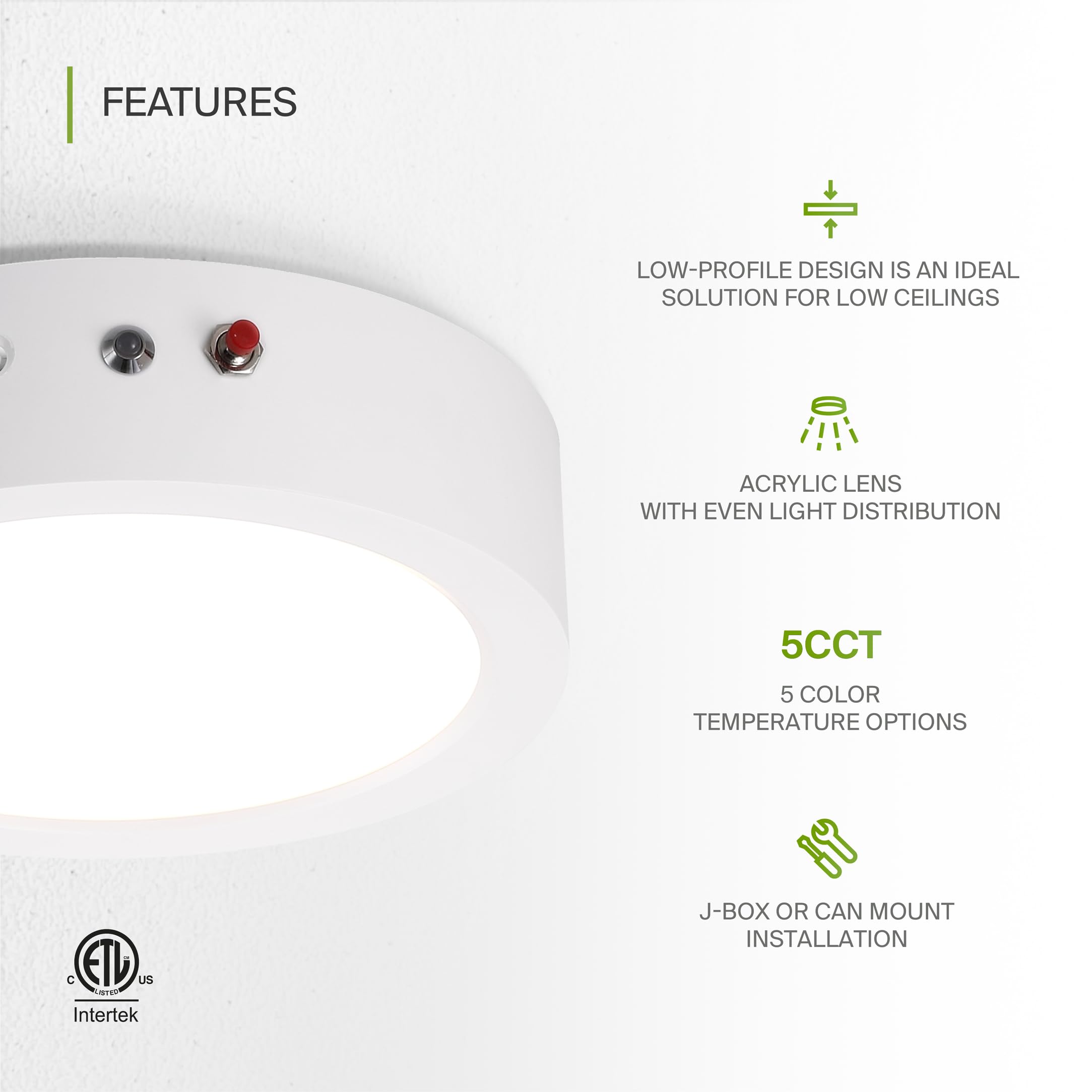 Asd Led 7 Inch Round Flush Mount Ceiling Light Fixture | 15W 1200Lm 2700-6000K 120V | 3Cct, Dimmable, Battery Backup, Ultra Slim