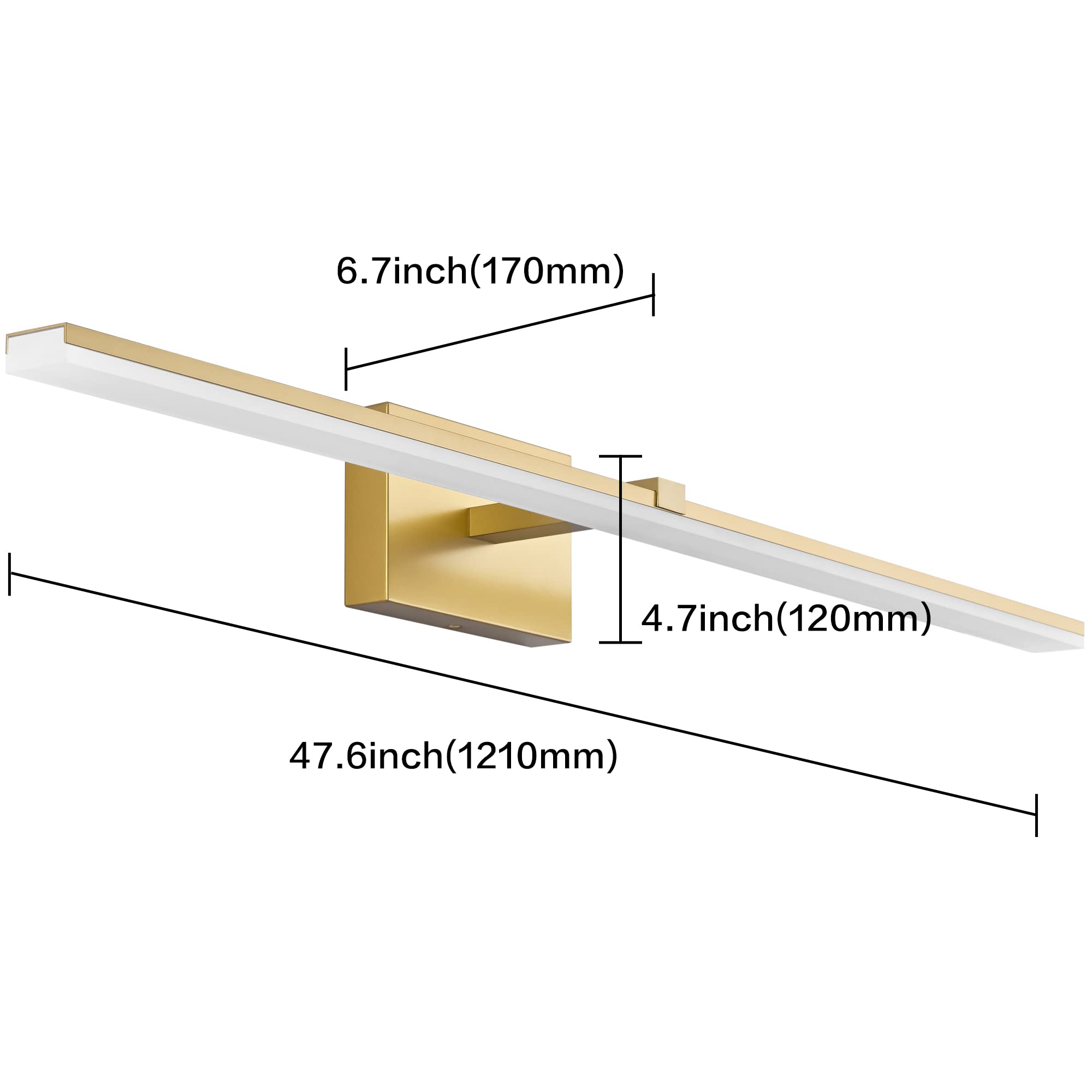 Zuzito Bathroom Vanity Light 48 Inch Modern Gold Dimmable Led Vanity Lighting Fixtures Over Mirror For Bath