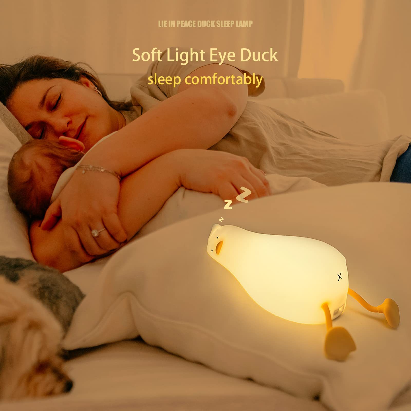 Muid Benson Lying Flat Duck Night Light, Led Squishy Duck Lamp, Cute Light Up Duck, Silicone Dimmable Nursery Nightlight, Rechargeable Bedside Touch Lamp For Breastfeeding, Finn The Duck.