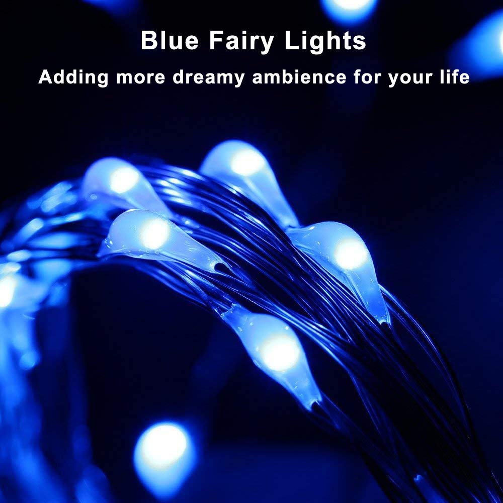 Blingstar Fairy Lights Blue Christmas Lights 2Pack 33Ft 100LED String Lights USB Powered Fairy String Lights Silver Wire Firefly