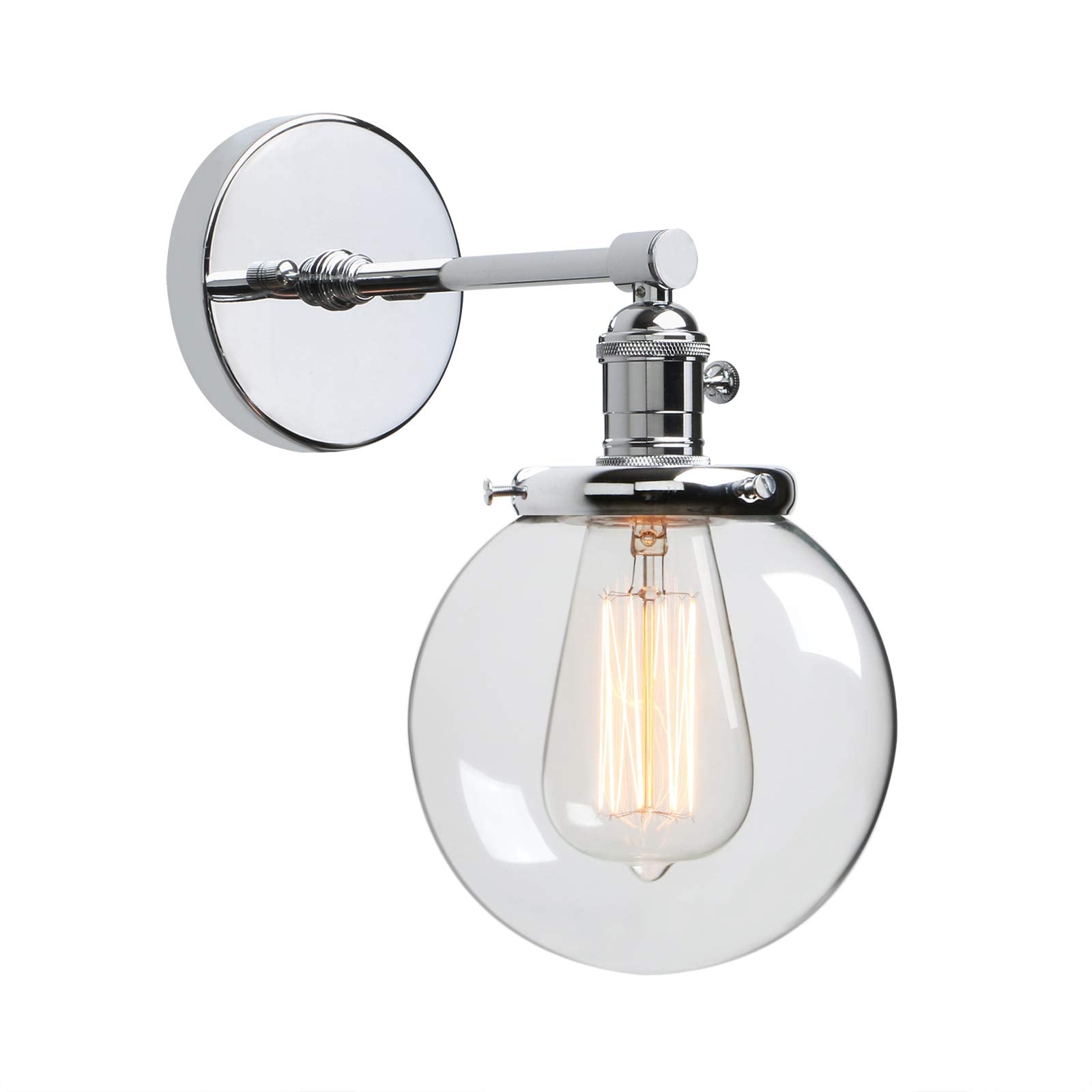 Phansthy Industrial Wall Light Globe Wall Sconce with 5.9 Inch Clear Glass Canopy (Chrome)